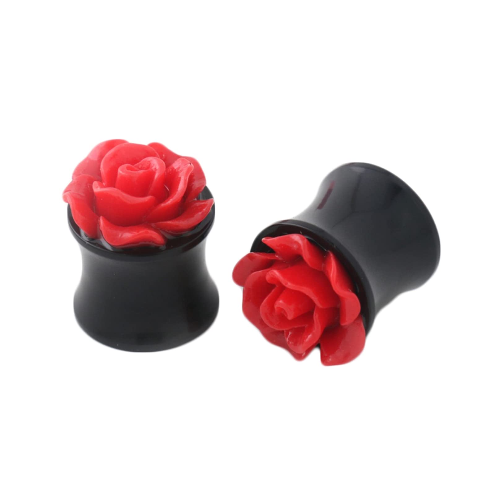 2PCS Acrylic Ear Gauges Stretching Kit - Rose Flower Tunnel Plugs for Women (Multiple Sizes 00G-1