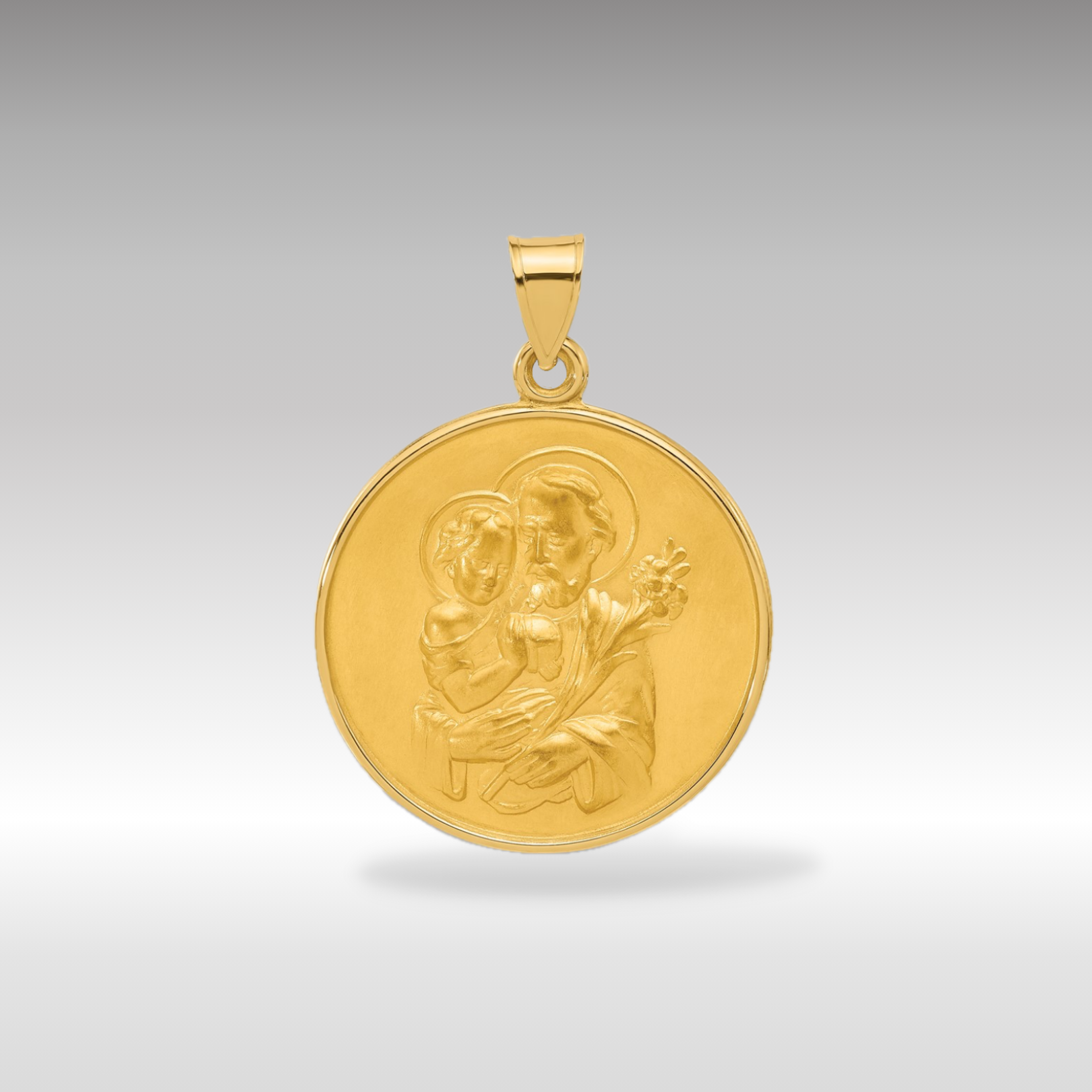 Gold Large Saint Joseph and Child Jesus Solid Medal Pendant XR2144 - Religious Jewelry for Baptism, First Communion & Catholic Gifts