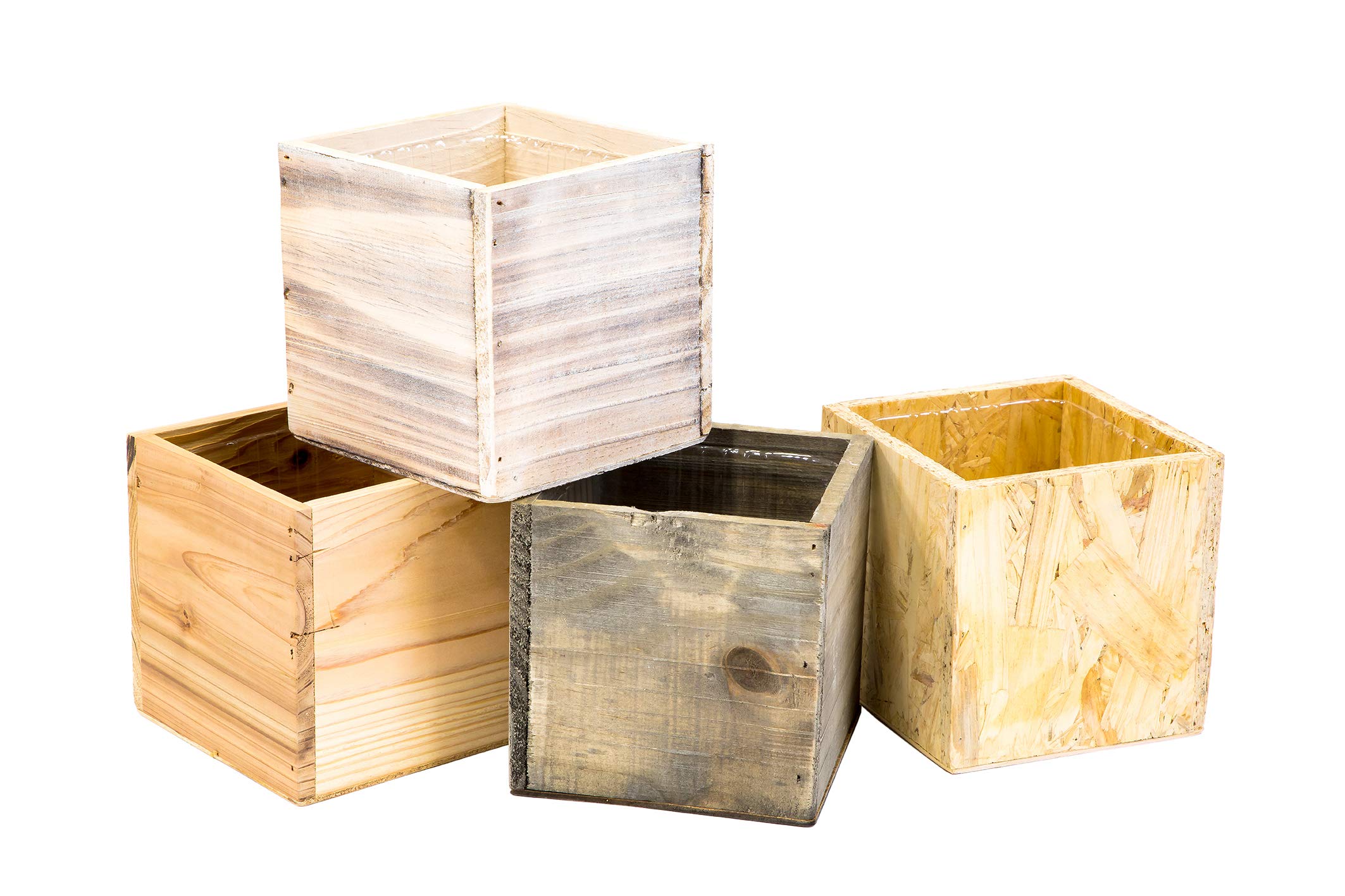 Premium Rose Wood Planter Box Set of 4 - 5x5 Inch Square with Plastic Liner - Elegant Garden Centerpiece, Wedding Flower Holder, Home & Venue Decor - Perfect for Indoor Plants, Succulents, Table Centerpieces and Outdoor Decorations