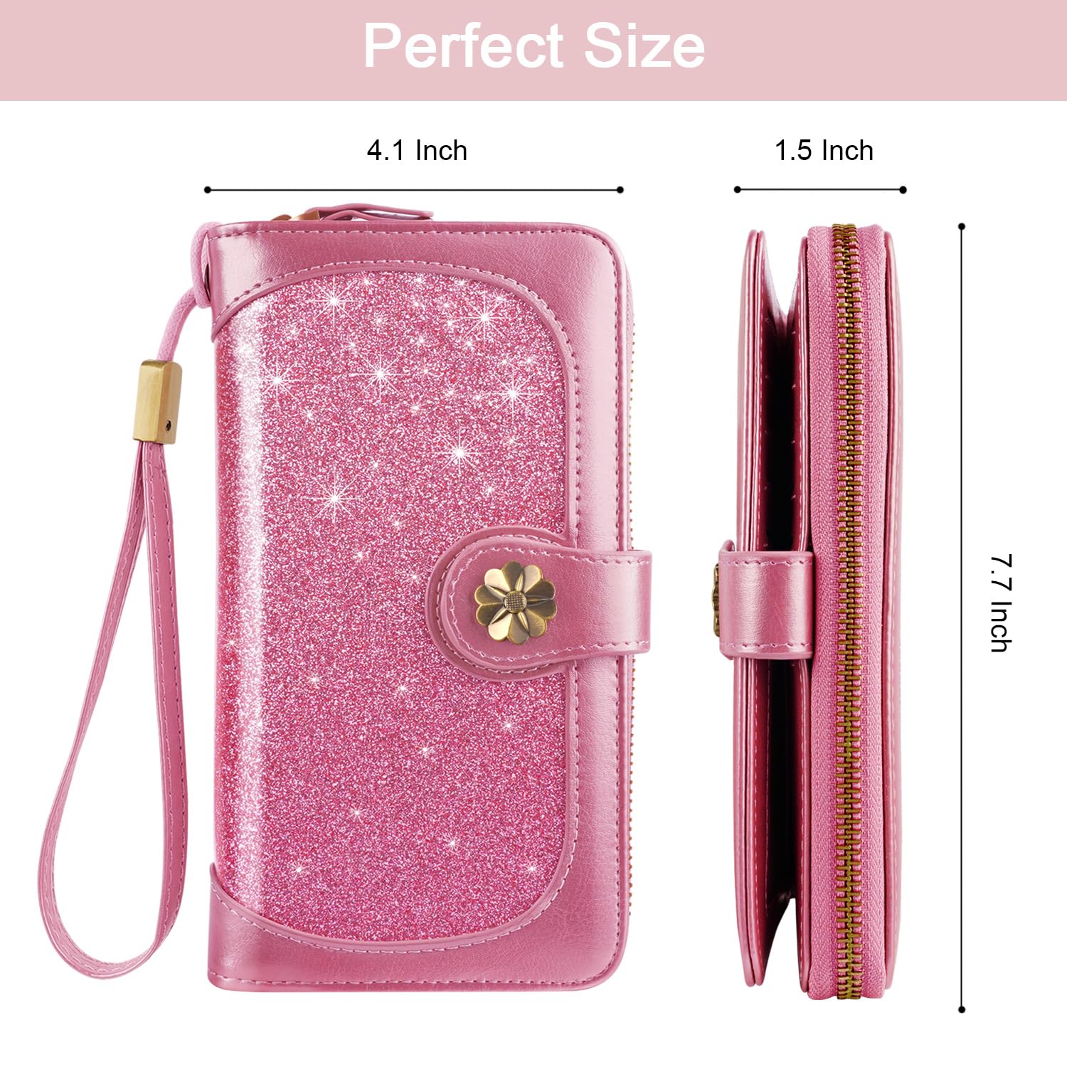 Women's RFID Blocking Leather Wallet with Multi Card Slots & Wrist Strap - Slim Clutch Purse Organizer for Credit Cards, Cash & ID - Perfect for Travel, Shopping & Everyday Use