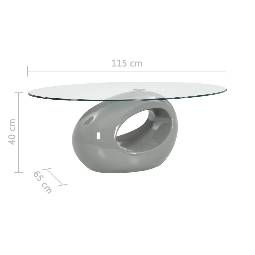 Modern Simple Style Oval Glass Top Coffee Table - High Gloss Gray Side Table for Living Room, Office, Home Entertainment Center & Reception - Perfect for Coffee Time, TV Watching and Guest Entertaining