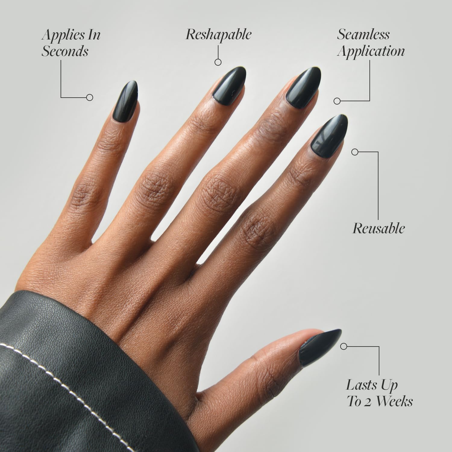 Glamnetic Press On Nails - Boba Opaque Black Fake Nails with Brush On Glue & Remover | Short Almond Shaped Reusable Artificial Nails | 12 Sizes (24 Pieces) for Women | Perfect for Parties, Weddings & Everyday Wear