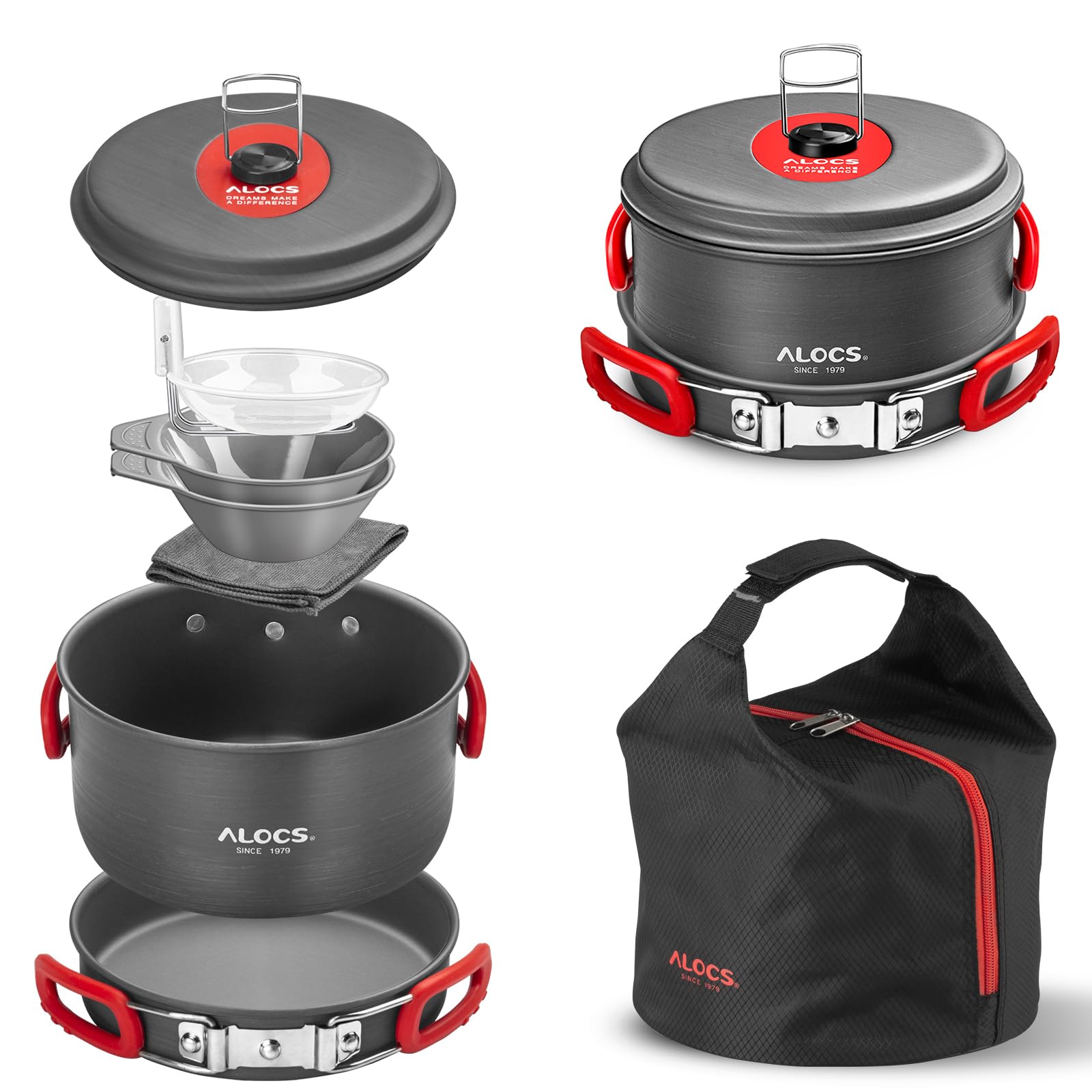 Alocs Portable Camping Cookware Set with Accessories - Lightweight Outdoor Cooking Gear for Camping, Hiking, Backpacking & Picnics | Perfect for RV Trips, Beach BBQs and Wilderness Adventures