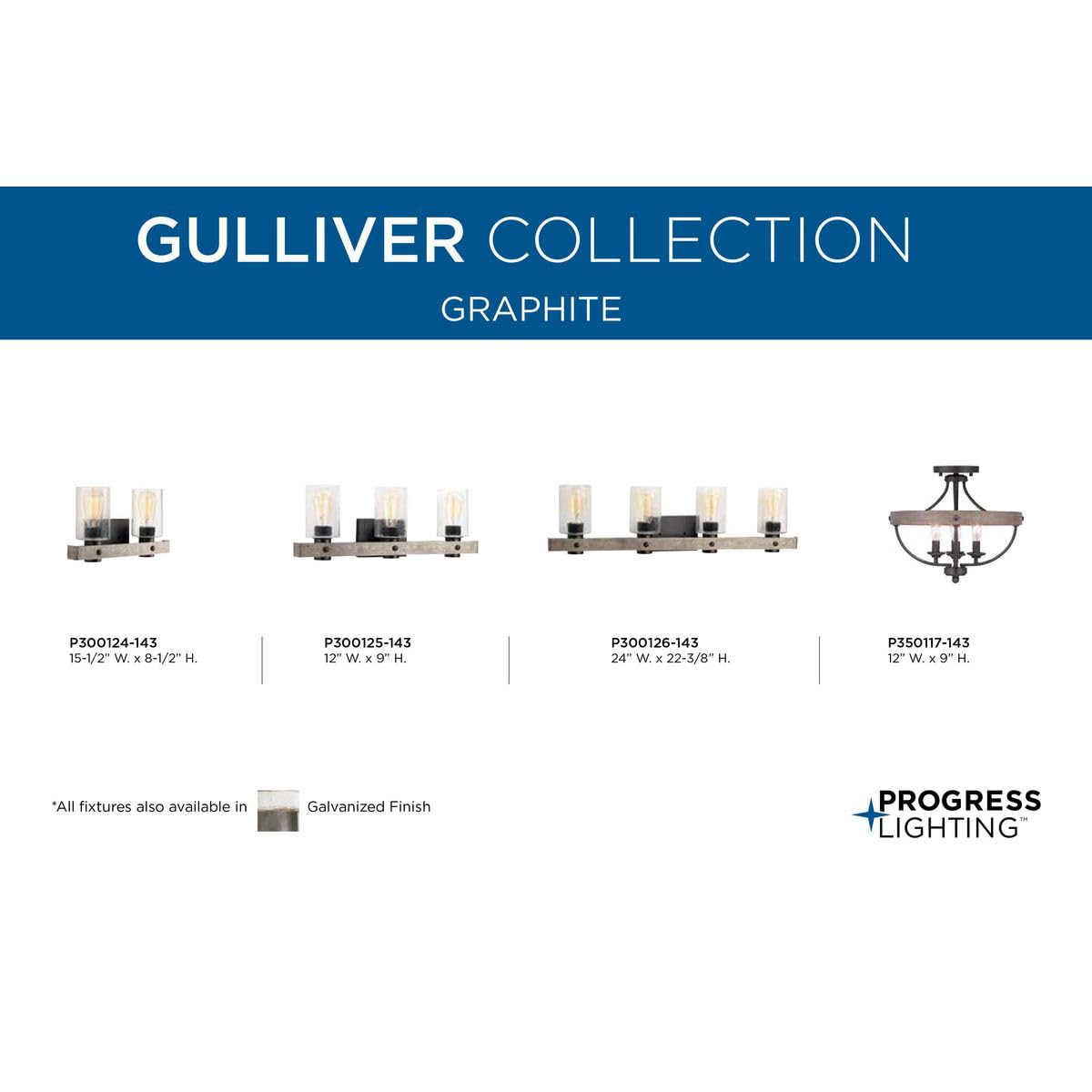 Progress Lighting Gulliver Collection 2-Light Coastal Bath Vanity Light with Clear Seeded Glass in Graphite Finish - Perfect for Beach House Bathrooms and Coastal Style Decor
