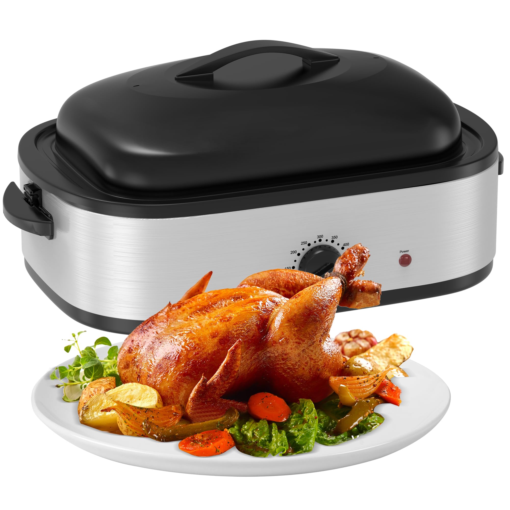 14 Quart Stainless Steel Roaster Oven with Self-Basting Lid, Turkey Defrost & Warm Function, Removable Roasting Rack, Adjustable Temperature for Slow Cooking, Perfect for Holiday Meals, Family Gatherings, and Large Batch Cooking