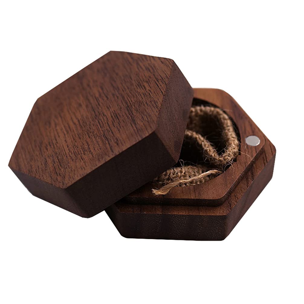 Holibanna Walnut Wood Ring Gift Box - Premium Wooden Jewelry Organizer for Engagement Rings, Wedding Bands & Earrings - Elegant Proposal & Wedding Ceremony Keepsake (Empty) - Perfect for Valentine's Day, Anniversary Gifts & Bridal Accessory Storage