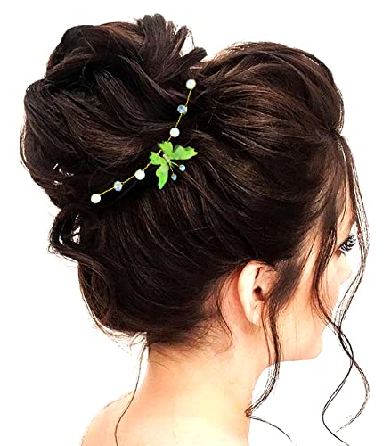 Elegant Light Green Artificial Butterfly Hair Pin with Pearls & Beads - Bridal Hair Accessories for Weddings, Prom & Special Occasions (Pack of 5) | Side Juda Pin & Judabun Style - 2261