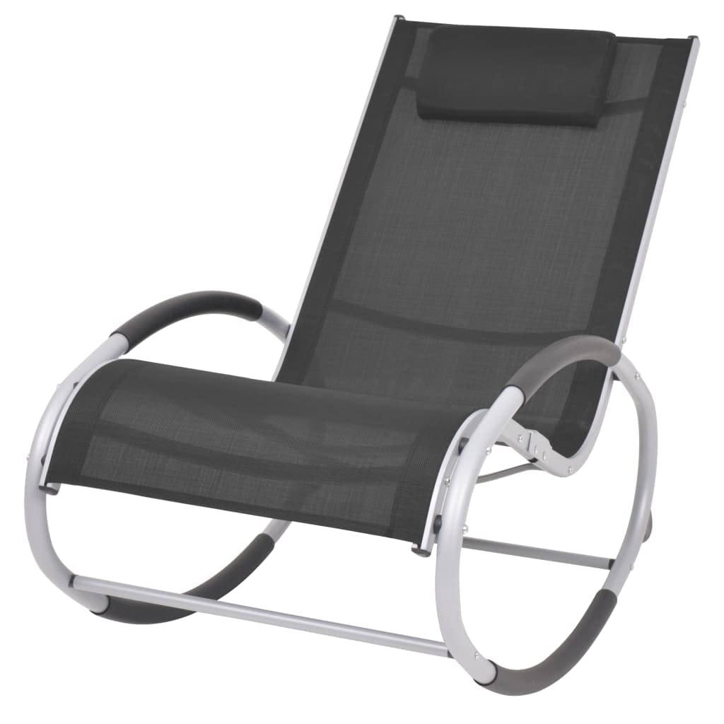 vidaXL Outdoor Rocking Chair Sunlounger - Textilene Garden Lounge Chair for Patio, Balcony, Backyard & Poolside Relaxation - Comfortable Seating Furniture in Black (Perfect for Sunbathing, Reading & Outdoor Leisure)