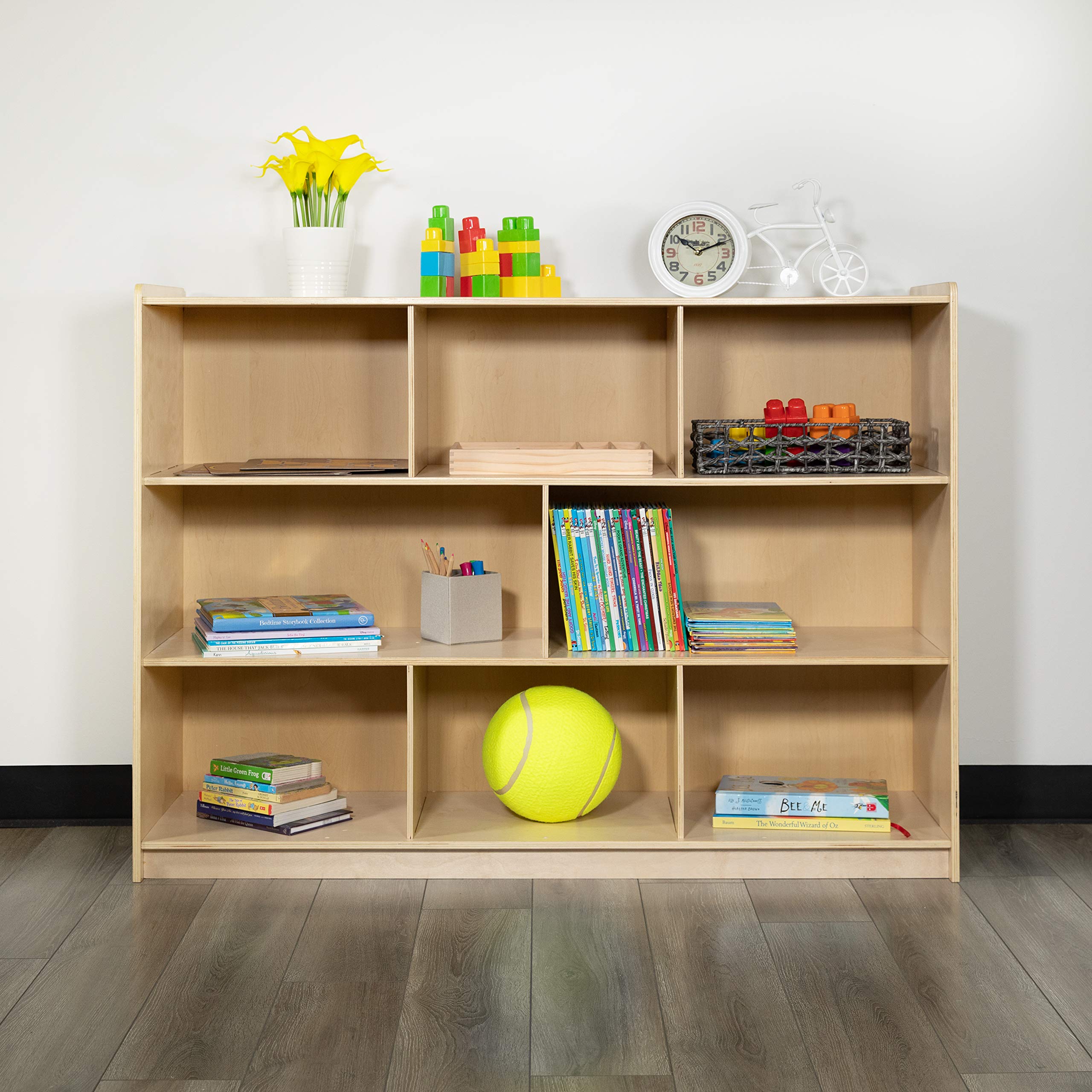 EMMA + OLIVER 8-Section Wooden Storage Cabinet for Classroom, Office, or Home - Organize Books, Supplies & Toys with Stylish School Furniture (Natural Finish)