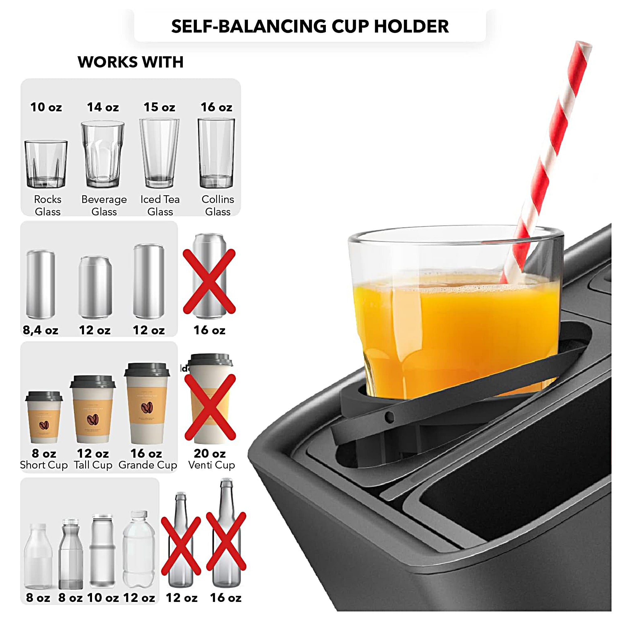 INSTA Tray - Adjustable Sofa Armrest Caddy with Cup Holder & Phone Stand for Drinks, Snacks & Remote Control - Perfect for Living Room, Bed, Couch Watching TV or Gaming