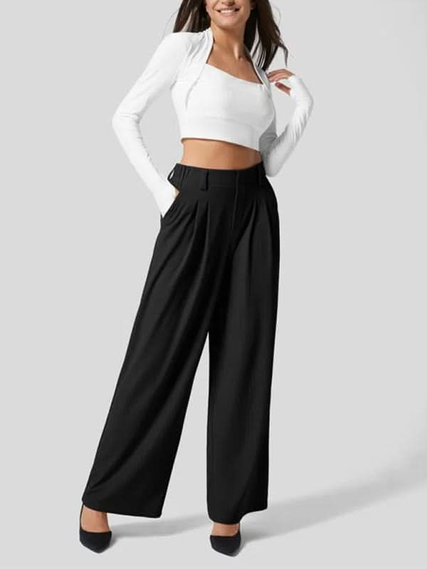 Stylish High Waist Wide Leg Pants for Women - Comfortable & Flattering Trousers for Office, Travel and Casual Wear