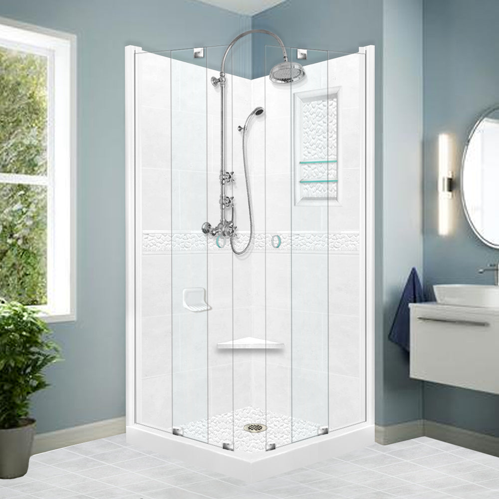 Pebble Natural Buff Corner Shower Kit - Waterproof Bathroom Shower Panel System for Modern Home & Spa Relaxation