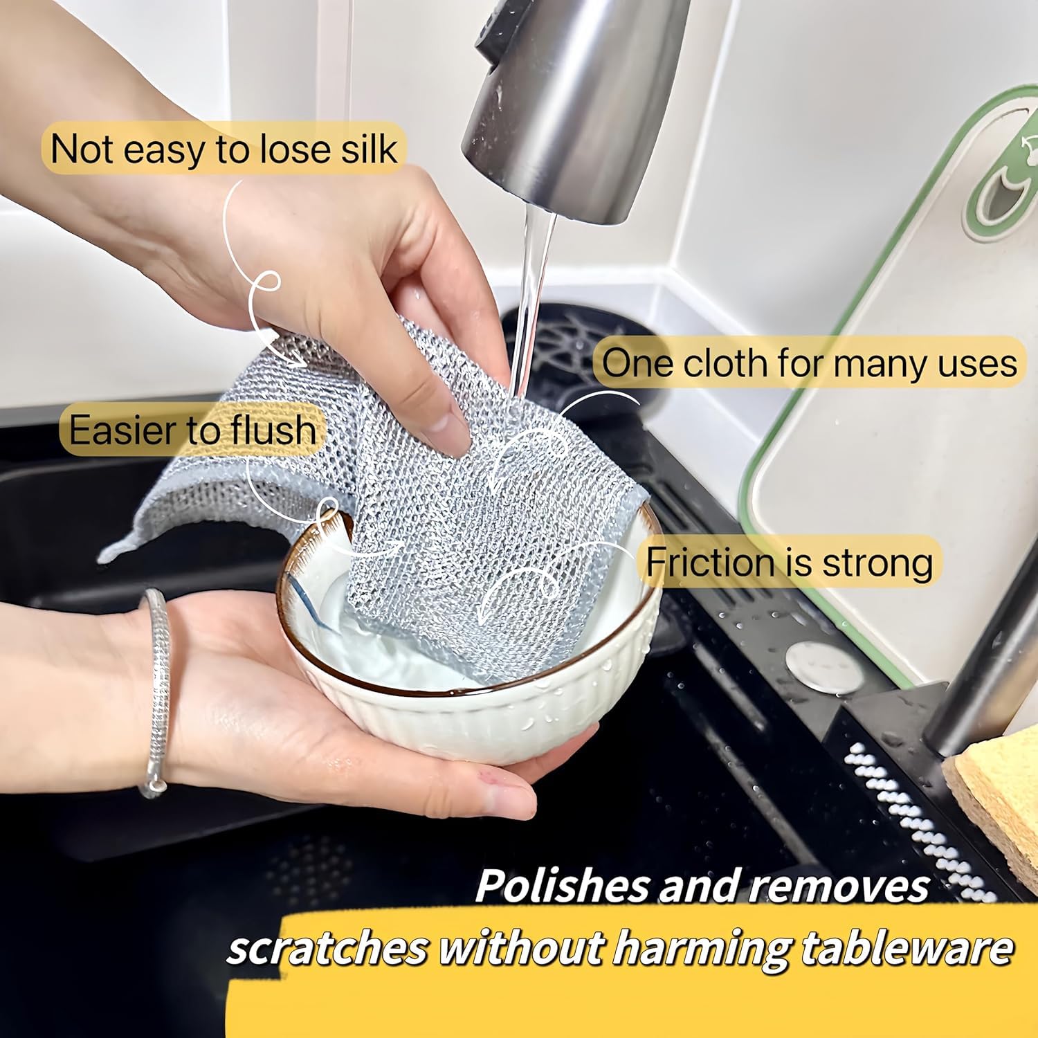 Stainless Steel Dish Scrubber Non-Scratch Cleaning Cloth - 10 Pack Wire Dishwashing Rags for Wet & Dry Cleaning - Perfect for Washing Dishes, Sinks, Countertops & Kitchen Surfaces