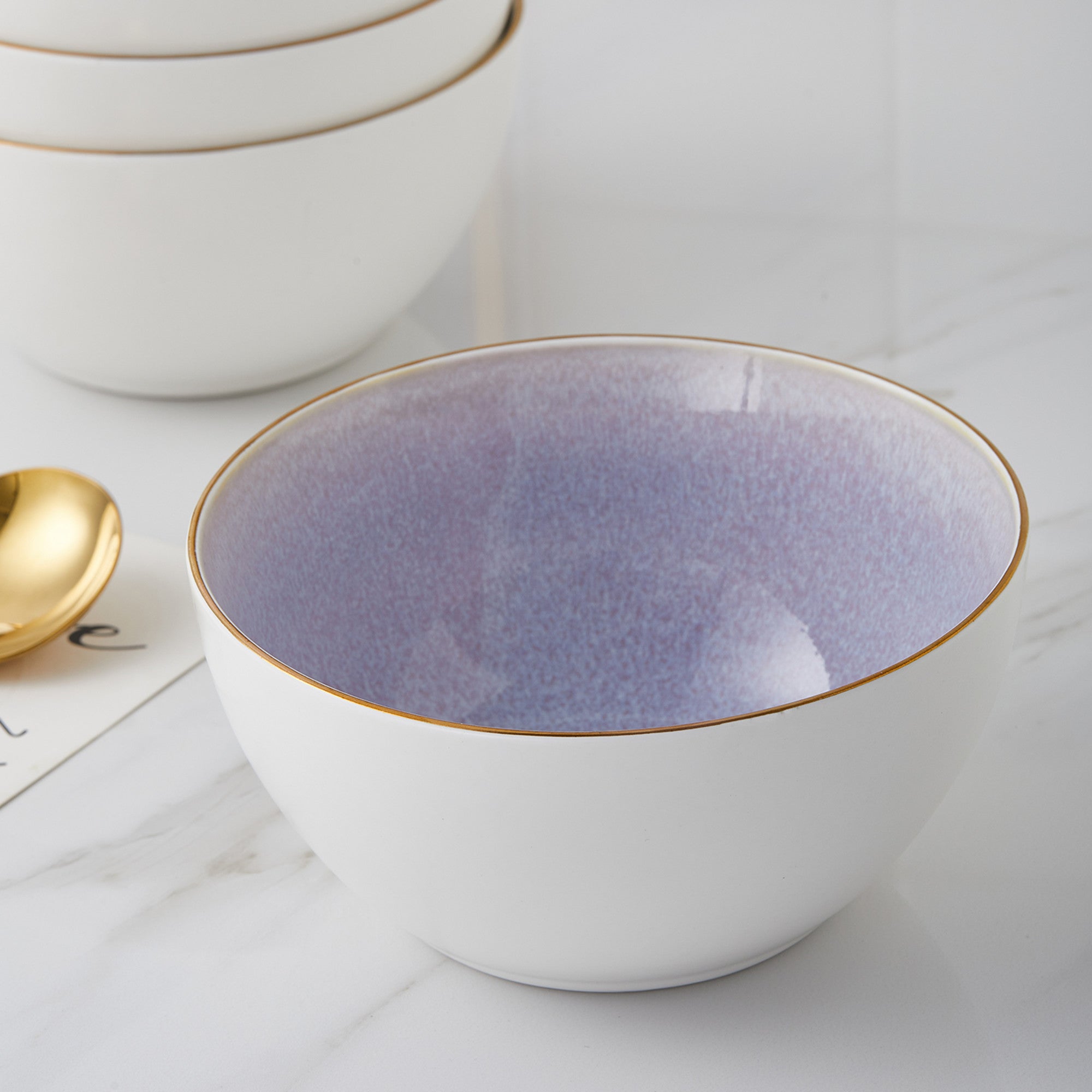 Josephine Porcelain Bowl - Elegant Lavender Floral Design, Handcrafted Ceramic Soup & Dessert Dish - Perfect for Dining, Home Decor, and Gift Giving