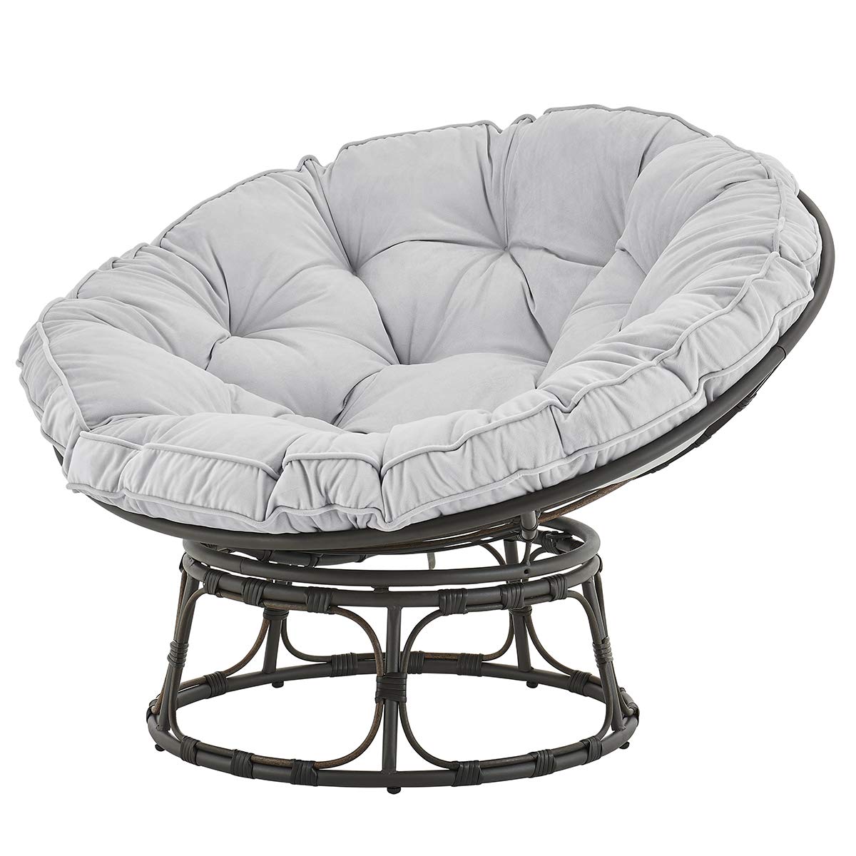 Barton Papasan Chair - Round Swivel Chair with Soft Cushion for Living Room, Bedroom, Patio - Indoor/Outdoor Lounge Chair in Grey - Perfect for Relaxing, Reading & Sunbathing