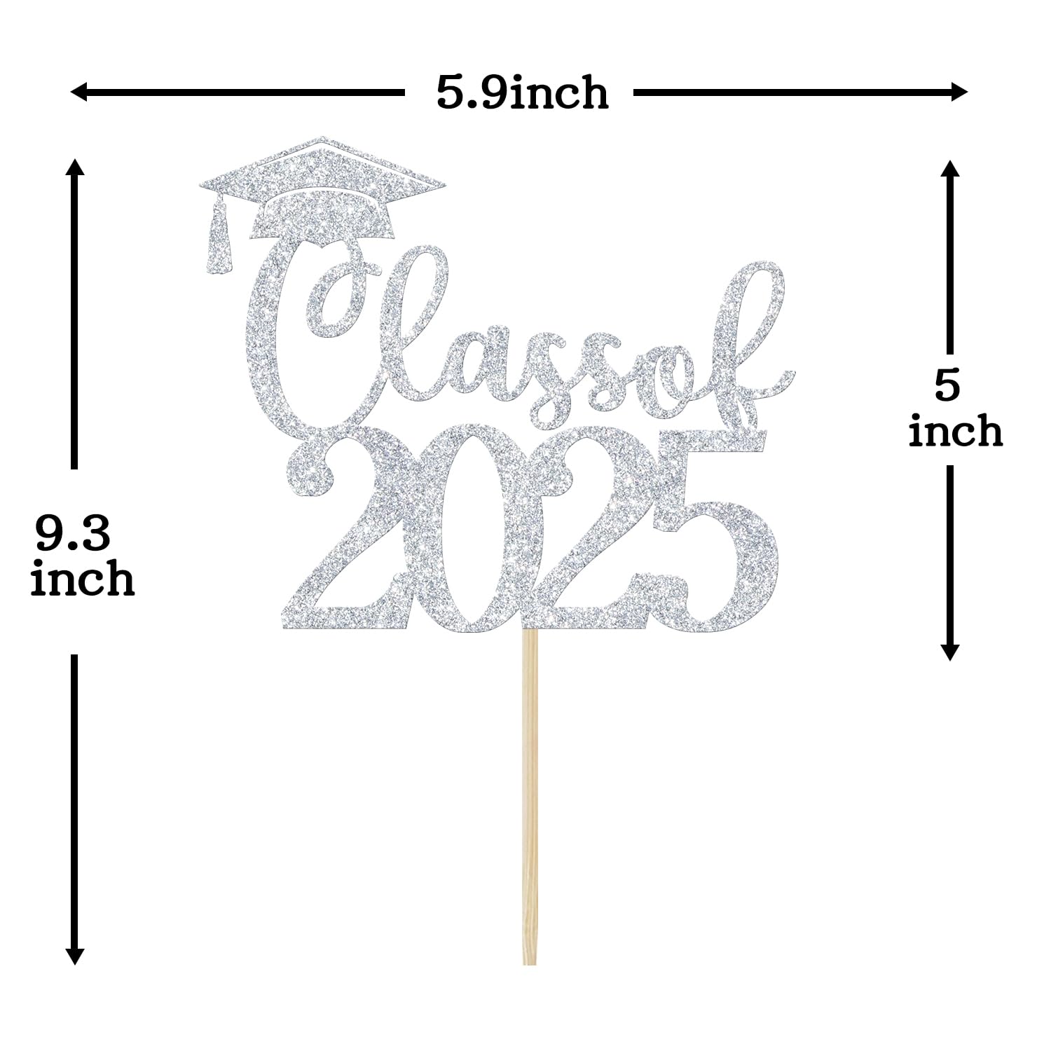 2025 Graduation Cake Topper - Silver Glitter High School & College Grad Party Decor - Congrats Grad Class of 2025 - Perfect for Graduation Cakes, Cupcakes & Dessert Tables