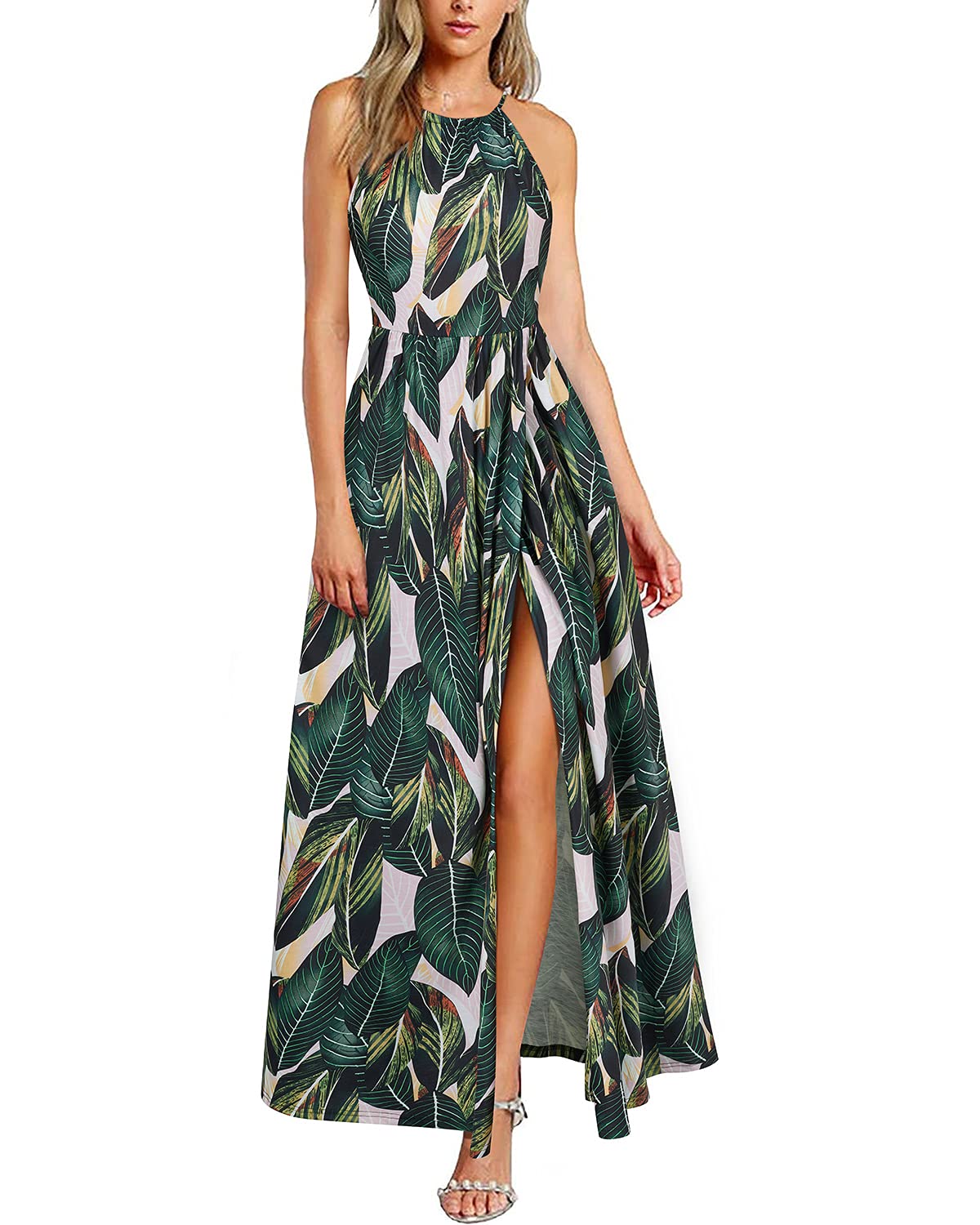 KILIG Women's Summer Maxi Dress 2025 - Casual Sleeveless Floral Sundress with Side Slit, Flowy Long Beach Dress for Vacation, Pool Party & Outdoor Date Night