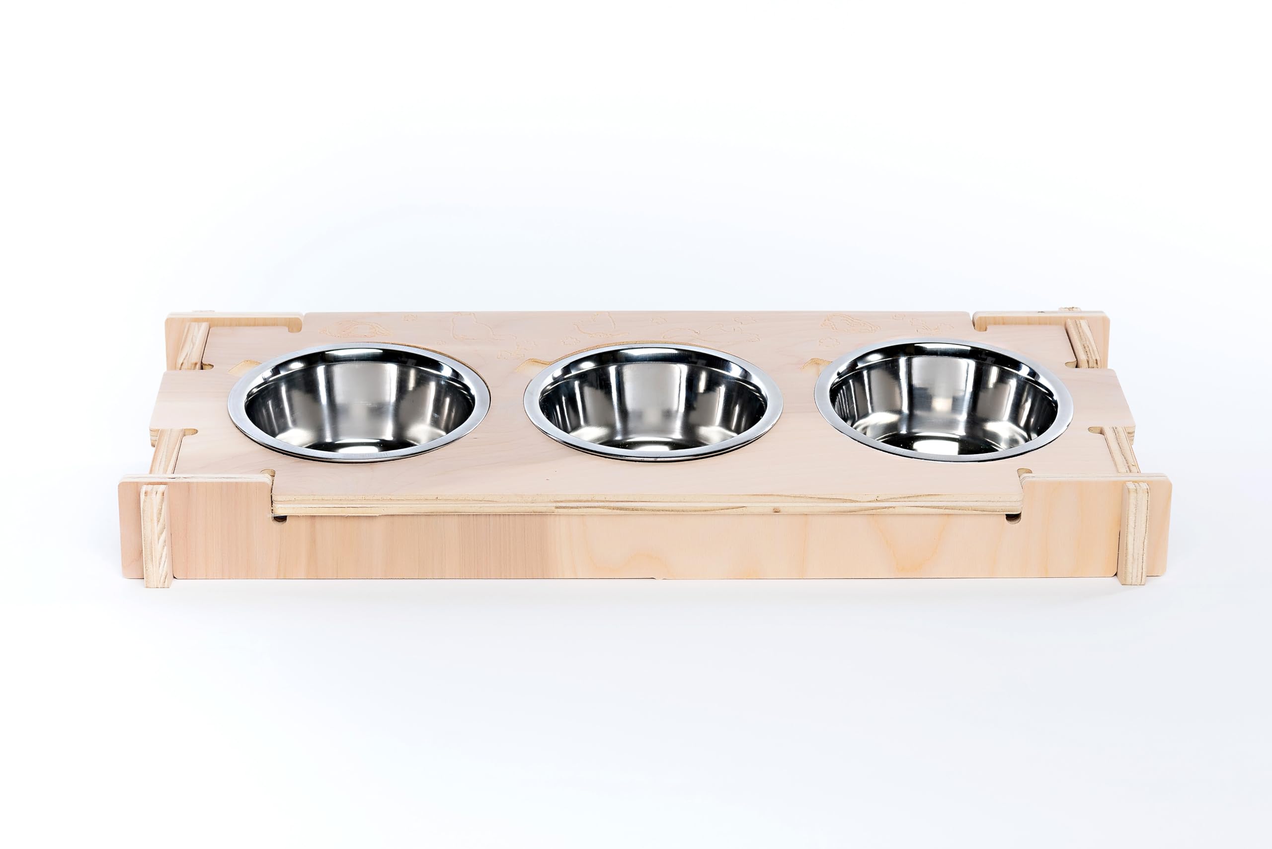 Raised Bowl Holder with 3 Bowls for Rabbits, Cats, Dogs - Small Pet Feeding Solution for Home & Travel