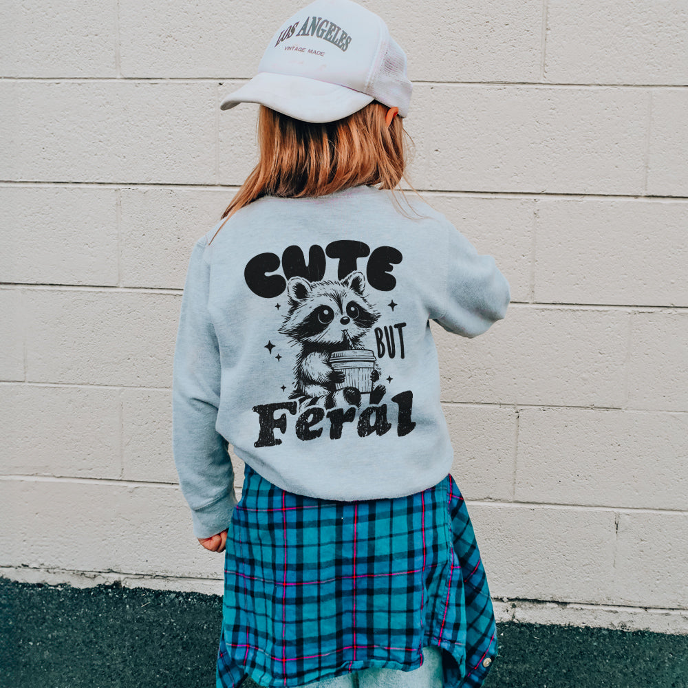 Cute But Feral Raccoon Graphic Pullover Hoodie - Cozy Animal Print Sweatshirt for Casual Wear & Street Style
