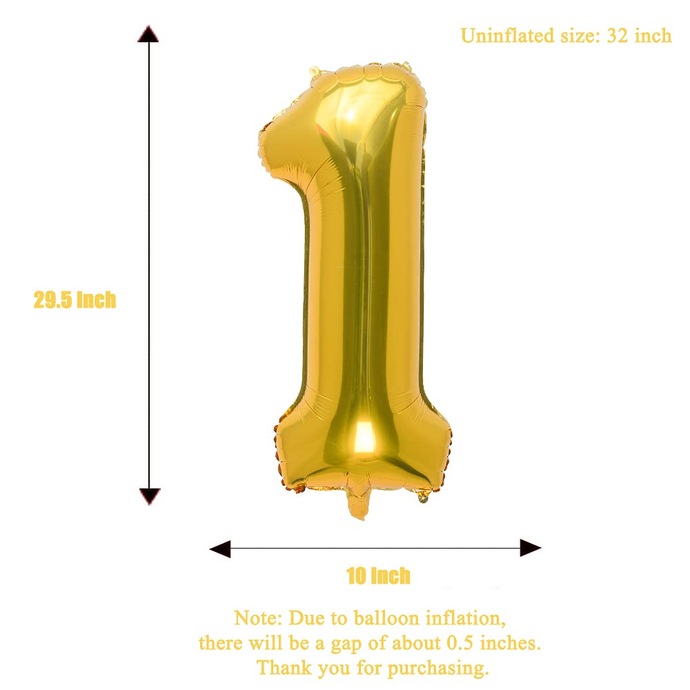 32 Inch Gold Number 1 Foil Balloons for Birthday Party Decorations - Large Metallic Balloon for 1st Birthday, Anniversary & Graduation Celebrations - Perfect for Photo Backdrops, Party Centerpieces & Event Decor