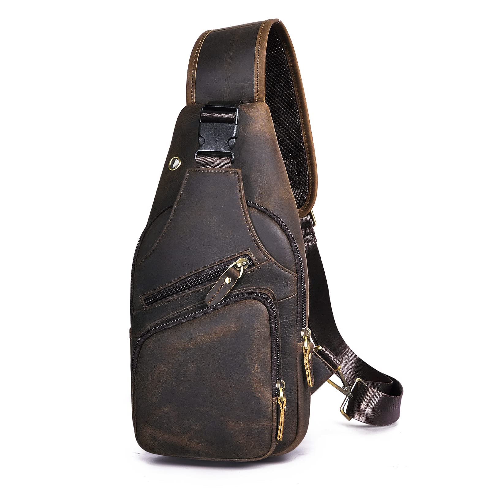 Le'aokuu Men's Leather Crossbody Sling Bag - Stylish Casual Chest Shoulder Bag for Travel, Hiking & Daily Use | Durable Designer Messenger Bag 8015