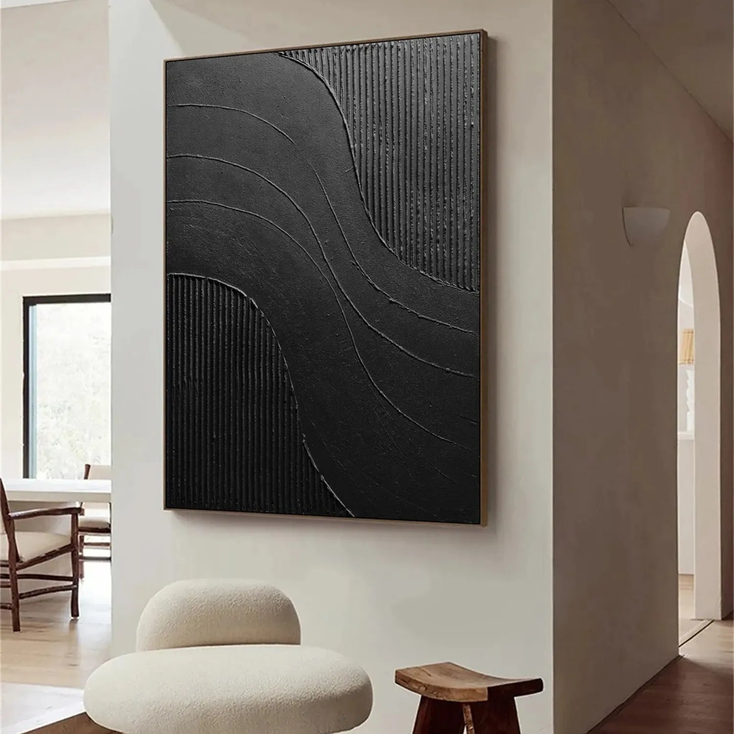Black Minimalist Textured Painting Canvas #MZ104 - Modern Abstract Wall Art for Living Room, Bedroom & Office Decor