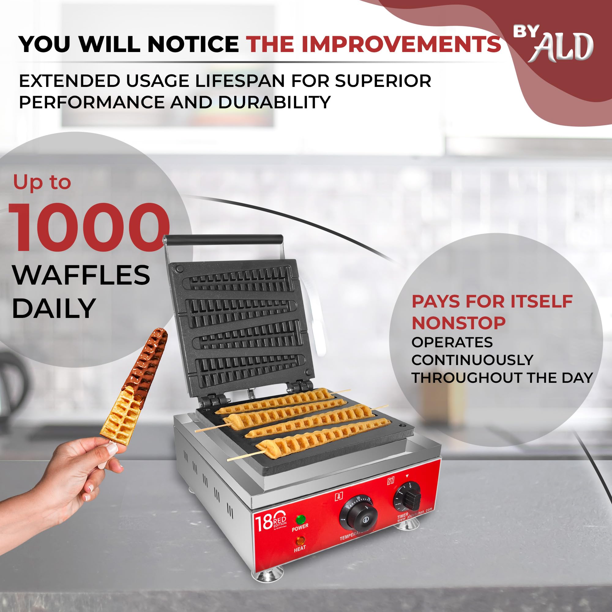 Electric Waffle Stick Maker with Nonstick Plates - 110V Manual Waffle Iron for 4 Sticks - Perfect for Breakfast, Snacks, Parties & On-the-Go Treats