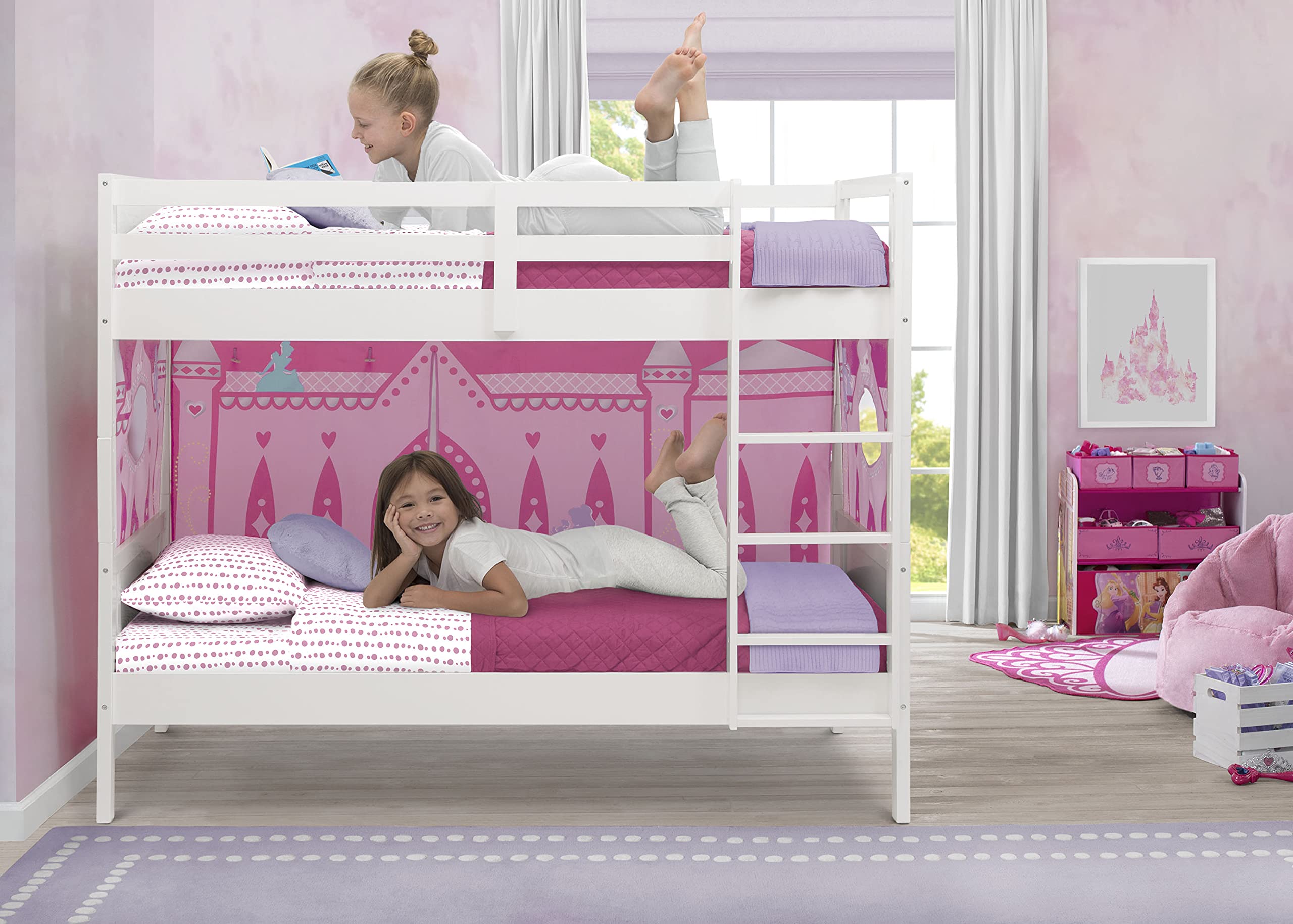 Delta Children White Convertible Twin Over Twin Wood Bunk Bed with Ladder & Guardrails - Converts to 2 Standalone Twin Beds - Sturdy & Safe Kids Bedroom Furniture for Small Spaces - Ships in 2 Boxes | Perfect for Shared Kids Rooms, Sleepovers & Space-Saving Solutions