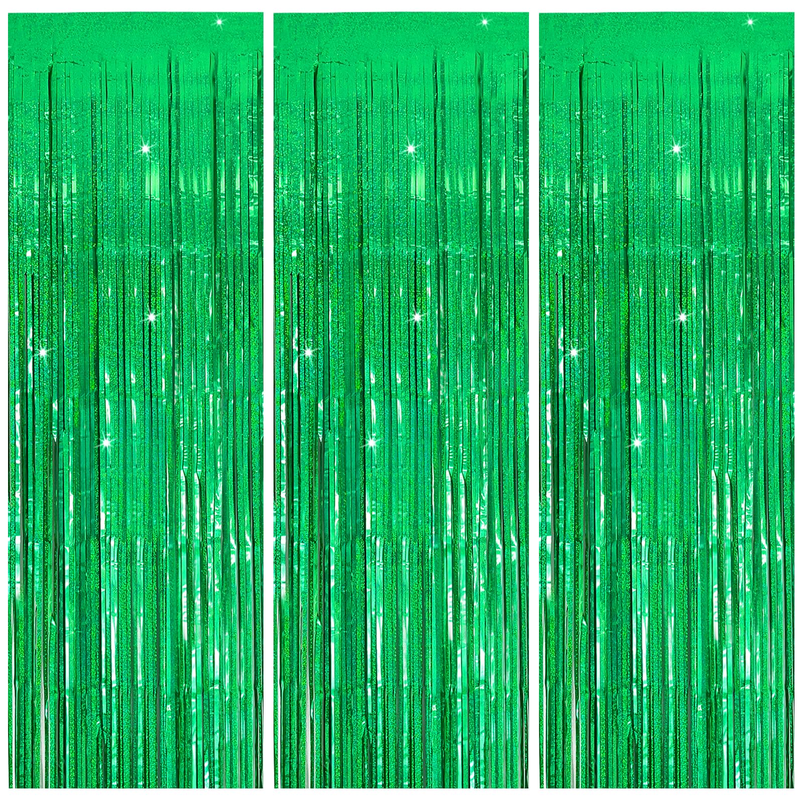 3 Pack Green Foil Fringe Streamers - Jungle Party Backdrop Decorations for Birthday, Dinosaur, Animal, St. Patrick's Day, Football & Christmas Parties - Perfect for Photo Booth, Stage Decor & Event Backgrounds