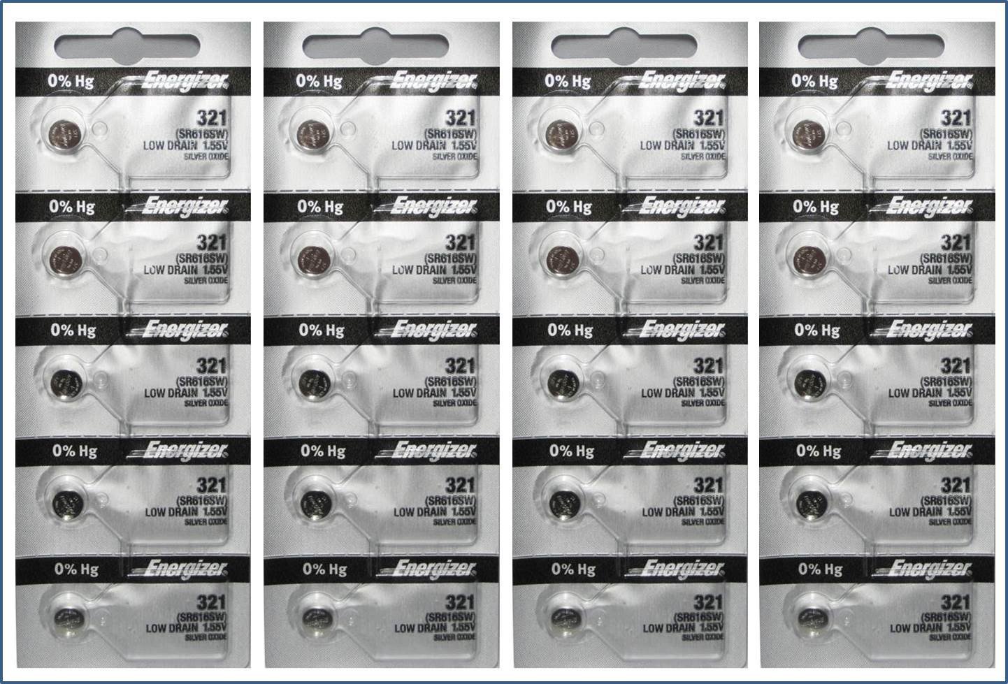 Energizer SR616SW 321 Watch Batteries - 20 Pack Mercury-Free Silver Oxide Button Cell - Perfect for Watches, Calculators, and Small Electronics