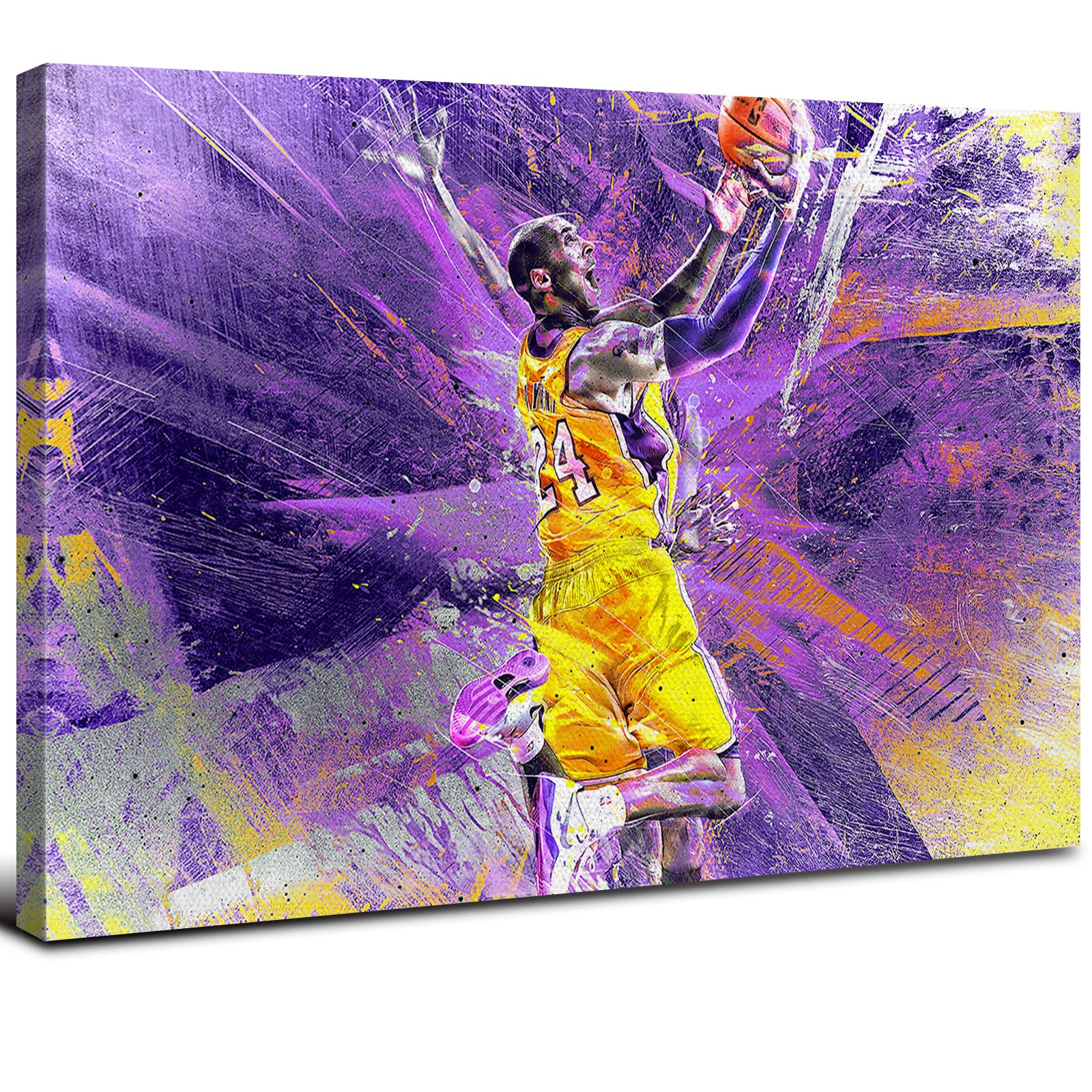 Kobe Bryant Yellow Jersey Wall Art - Purple Basketball Player Canvas Print 24x36