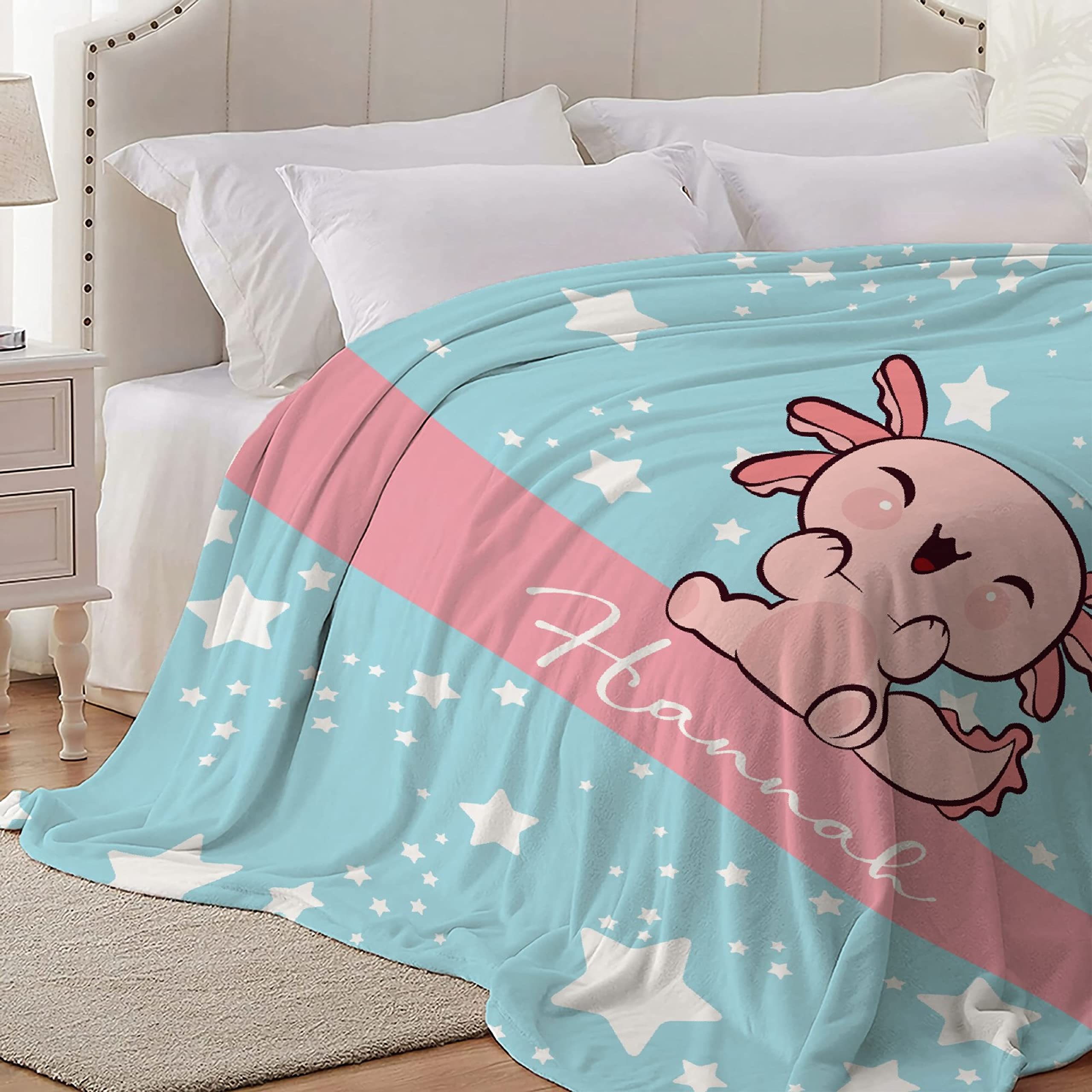 Personalized Axolotl Baby Blanket - Custom Name Fleece Throw Blanket for Boys & Girls | Large 120x90 Inch Soft Baby Shower Gift for Niece, Granddaughter | Nursery, Crib, Stroller, Travel & Family Cuddle Time