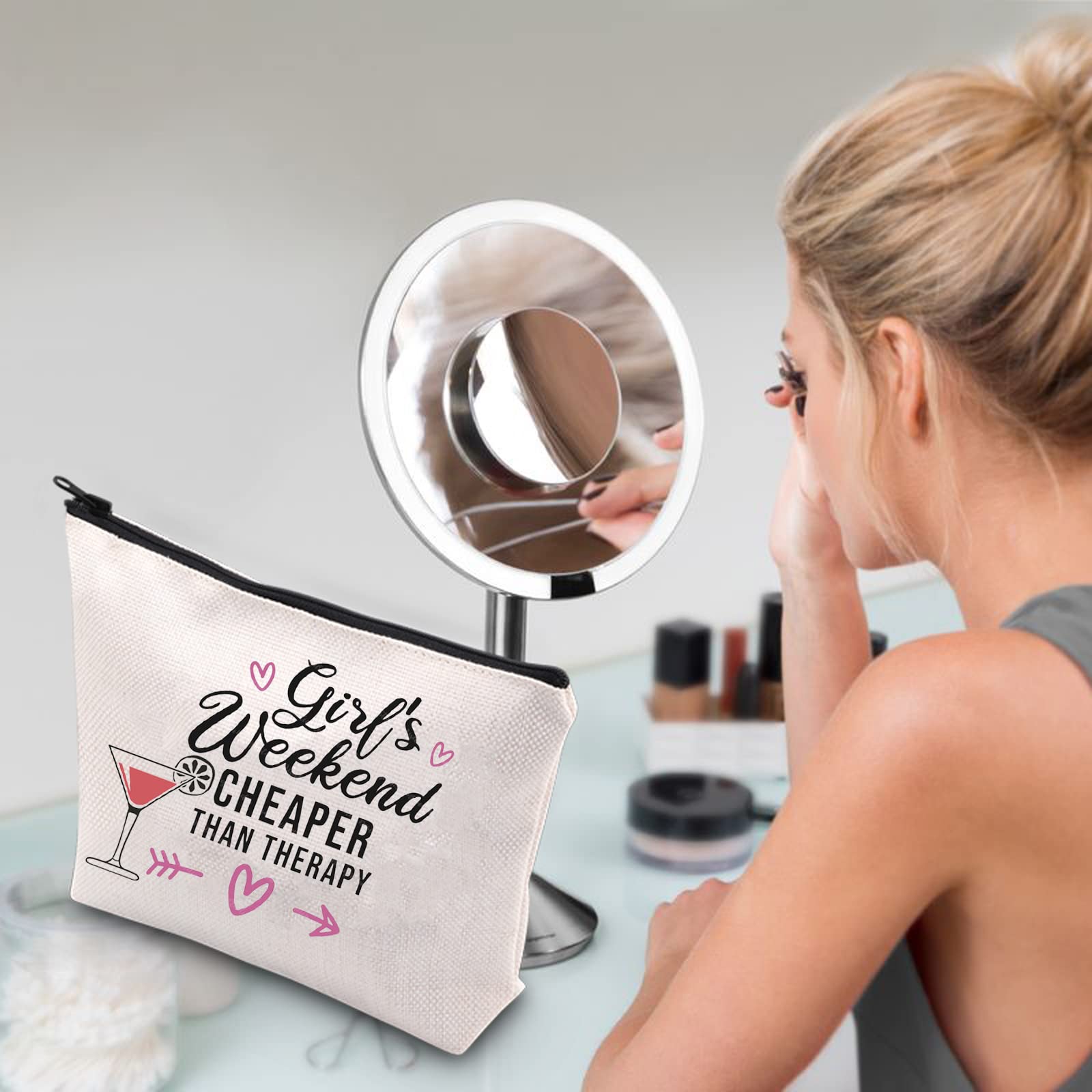 WCGXKO Premium Zipper Pouch Makeup Bag - Perfect Weekend Travel Organizer & Thoughtful Gift for Best Friends - Great for Cosmetics, Toiletries, Jewelry Storage (Weekend Cheaper Than Therapy)