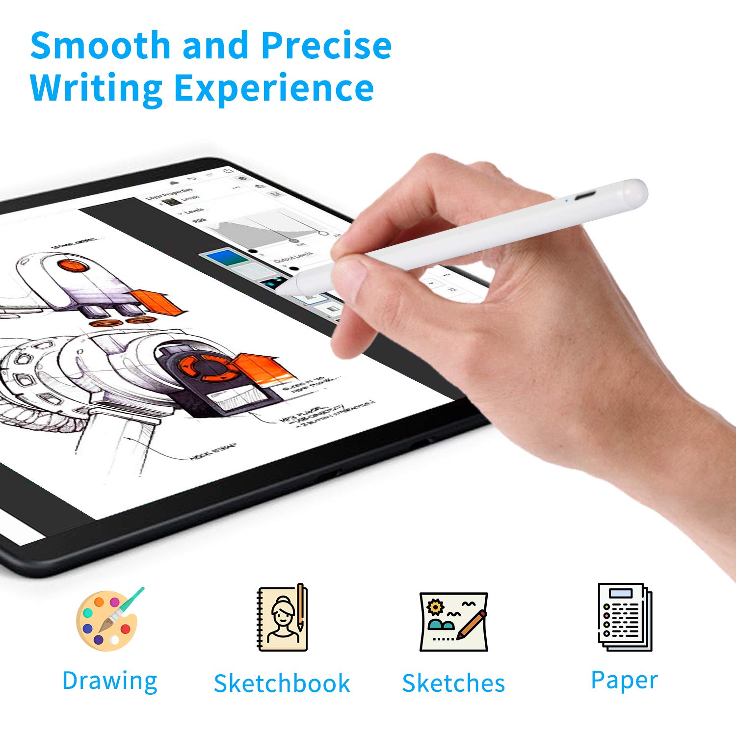 2022 HP Chromebook X360 Active Stylus Pen - Ultra Fine Tip, Rechargeable, Touch-Control for Drawing & Writing, White - Perfect for Students, Professionals, and Digital Artists