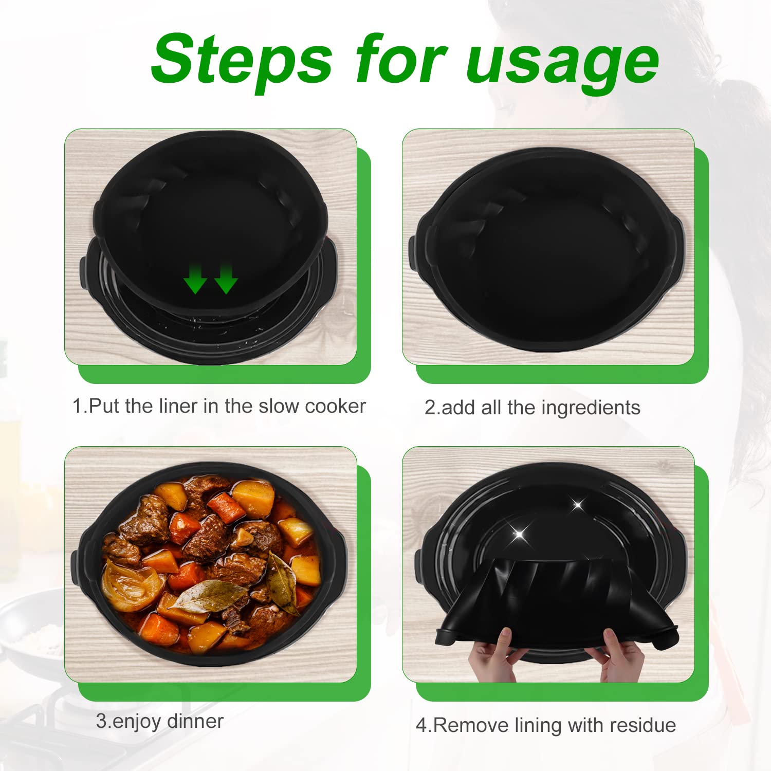 Reusable Silicone Slow Cooker Liner for 6 Quart Crockpot - Leakproof, Dishwasher Safe Slow Cooker Divider Compatible with 6 Qt Oval Pots (Black) | Perfect for Meal Prep, Leftovers & Easy Cleanup
