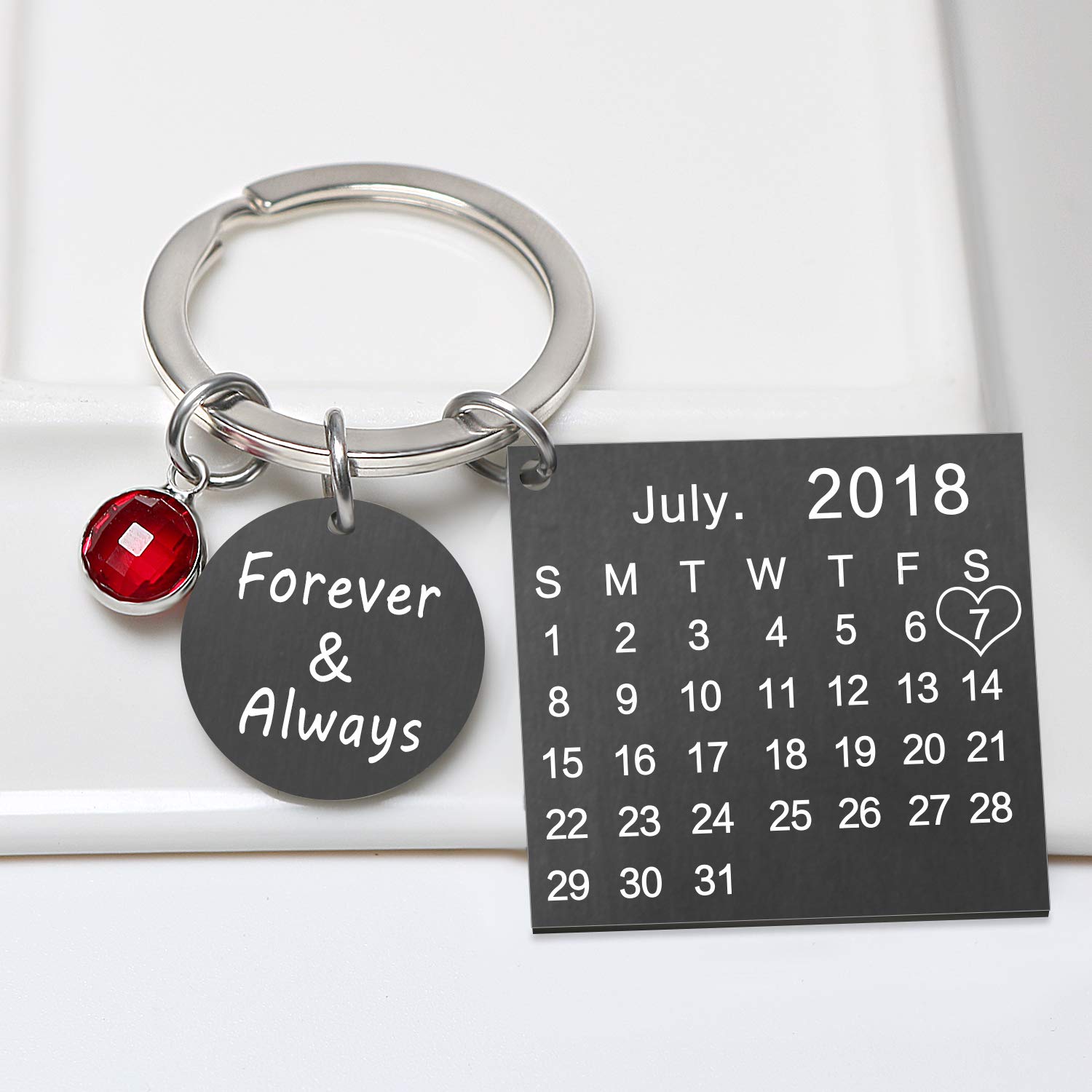 Personalized Custom Engraved Keychain with Birthstone - Engravable Date & Message - Perfect Gift for Anniversary, Birthday & Special Occasions - Jewelry for Women & Men