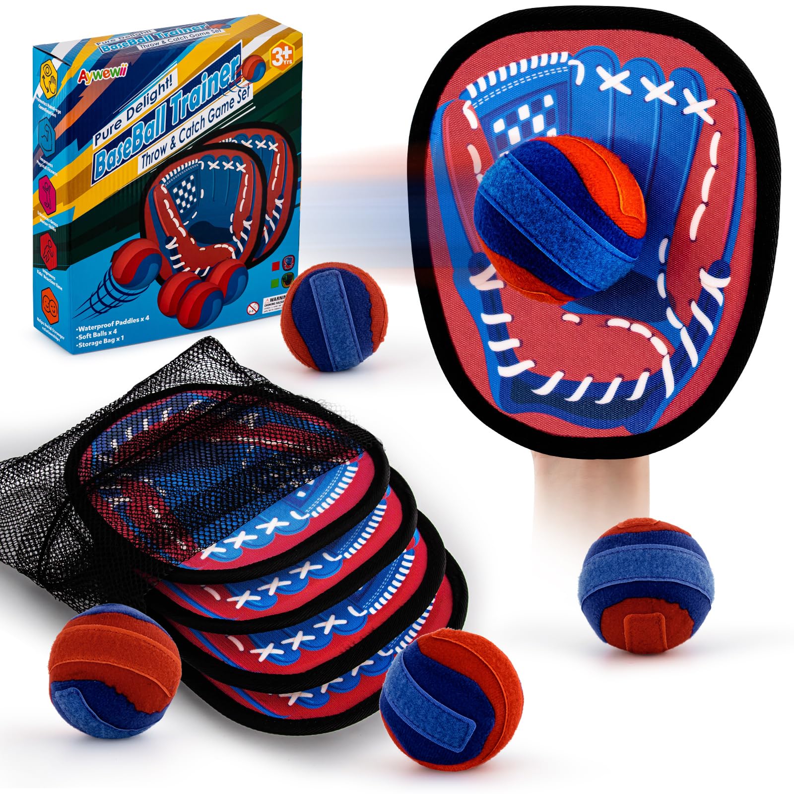 **Aywewii Toss and Catch Ball Set - Outdoor Beach & Pool Toys for Kids, Baseball Catch Game for Toddlers - Fun Birthday Gifts for 3,4,5 Year Old Boys & Girls - Perfect for Easter Basket Stuffers, Backyard Play & Summer Activities**