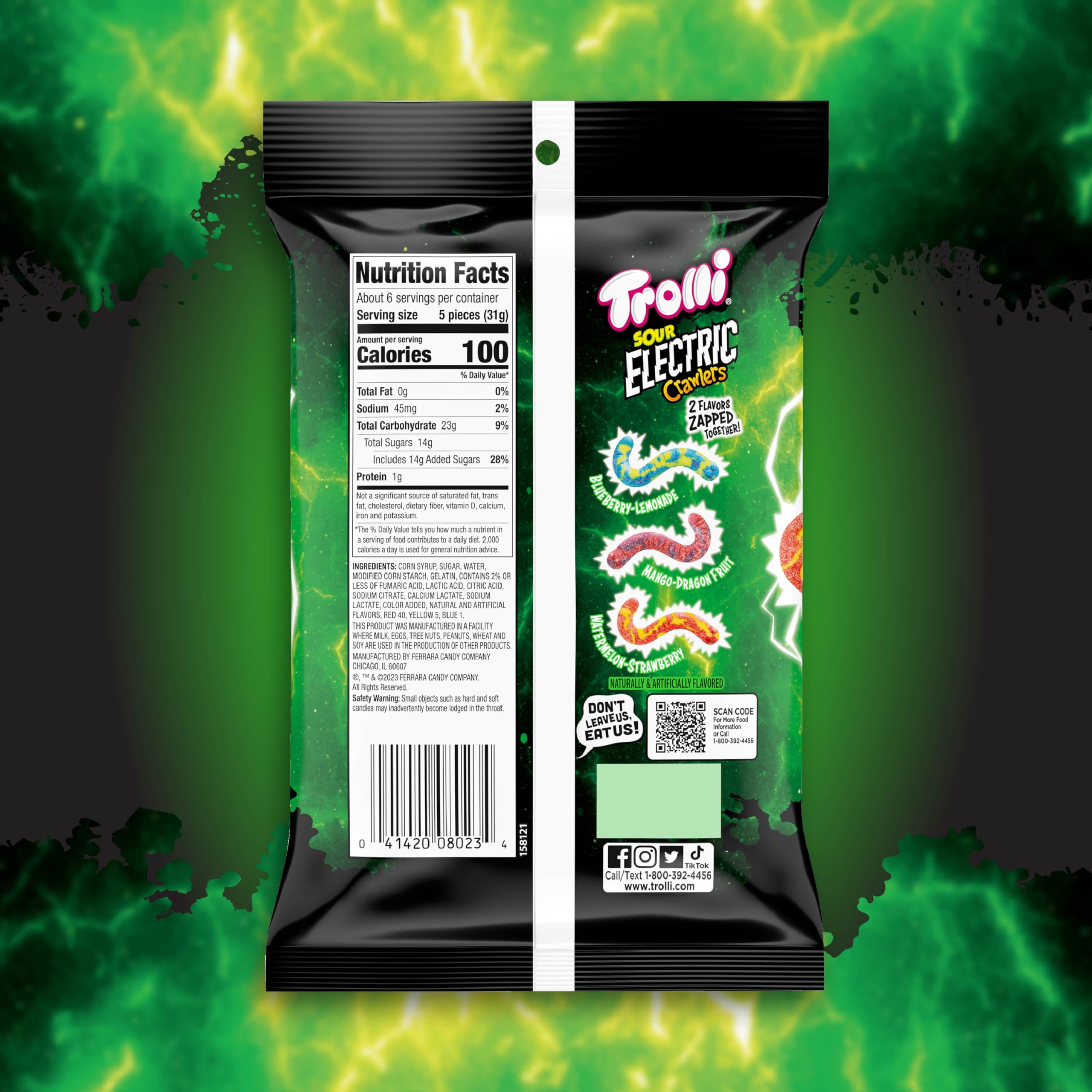 Trolli Electric Crawlers Sour Gummy Candy - 6.3 oz Bag - Perfect for Halloween Treats, Party Favors & Movie Night Snacks