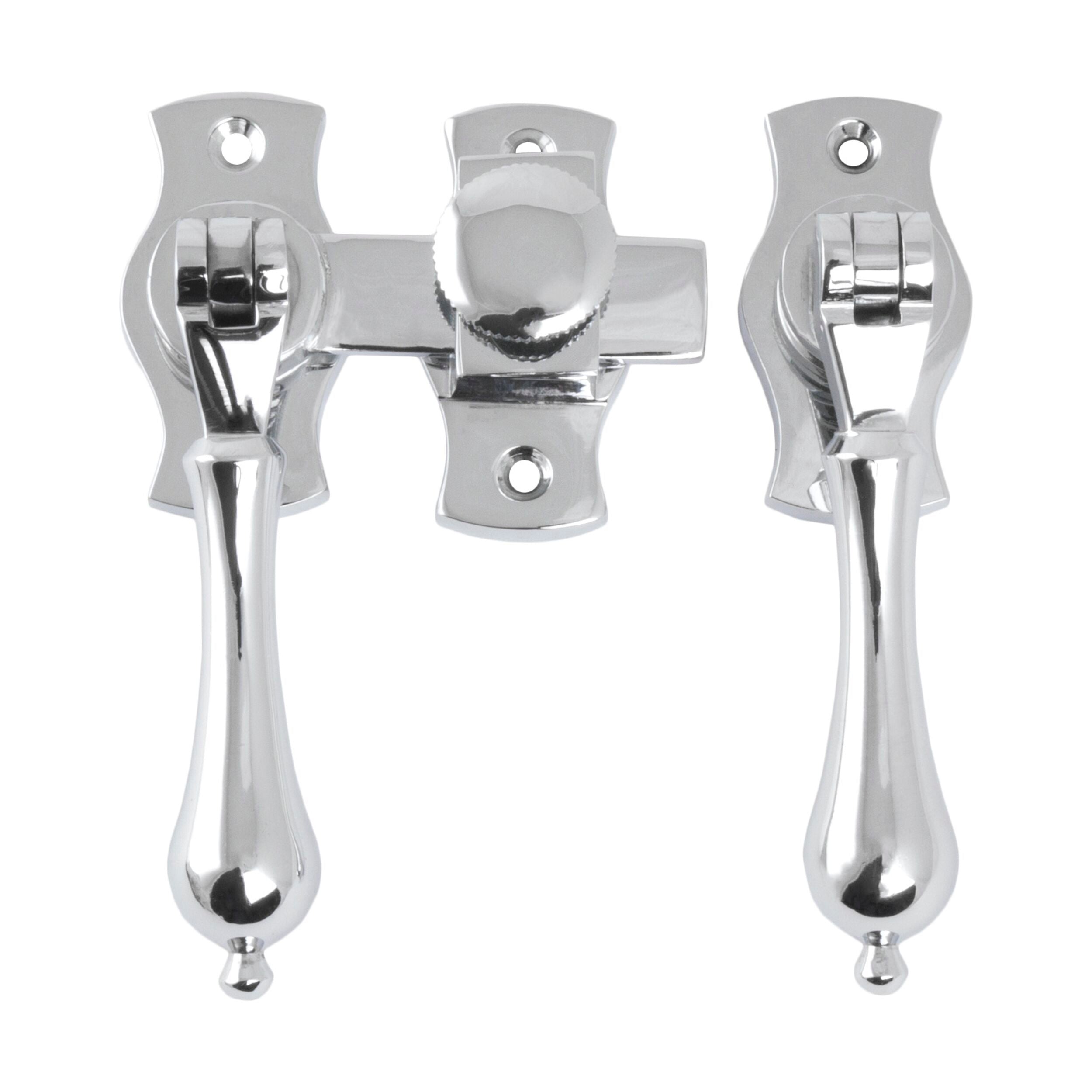 1187 French Door Fastener - Teardrop Chrome Plated Backplate - 54mm x 29mm x 31mm - Secure Cabinet & Wardrobe Doors - Perfect for Home & Office Organization