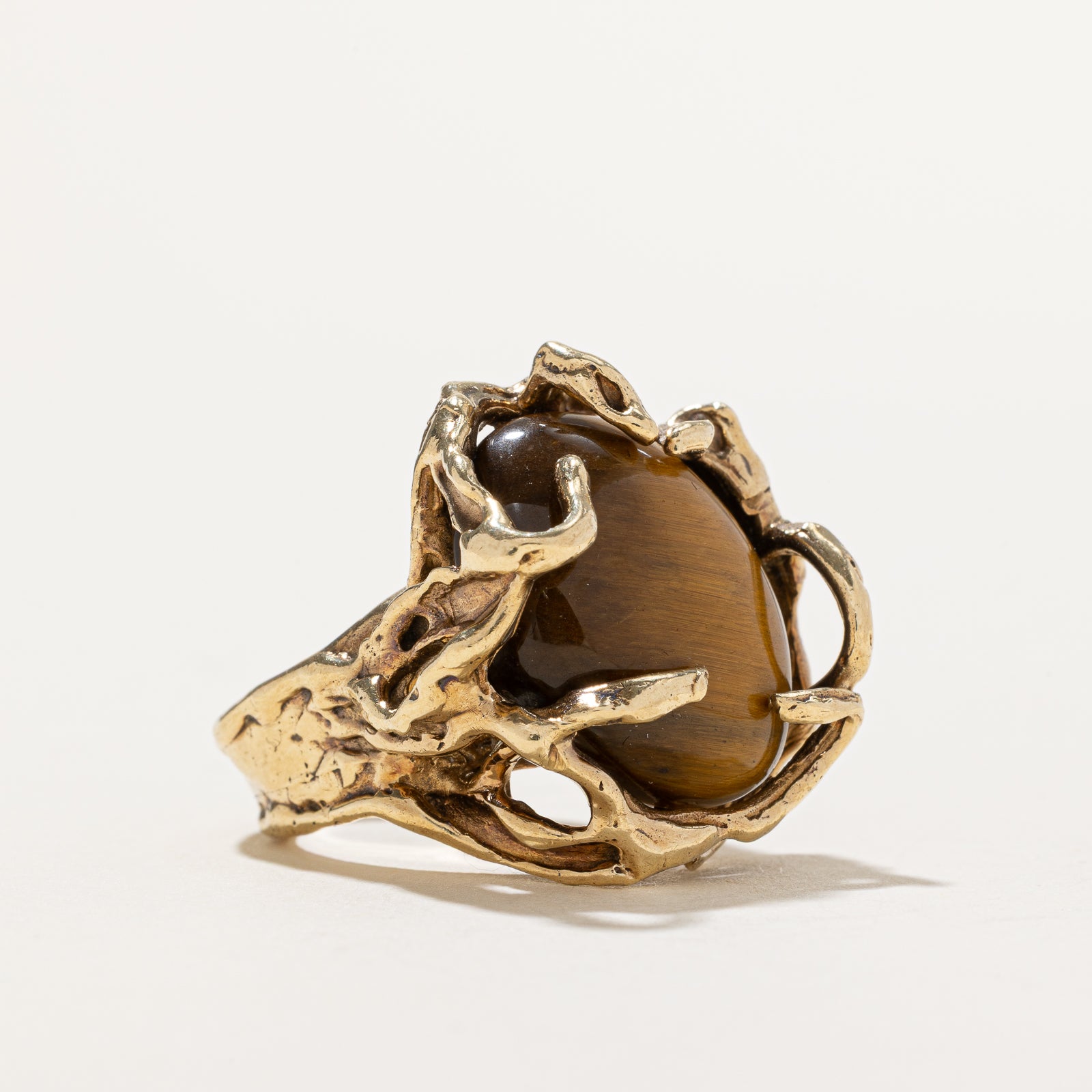 10.00ct Natural Tiger's Eye Freeform Cocktail Ring - Size 6.25 - Handmade Boho Jewelry for Women - Perfect for Evening Parties & Special Occasions