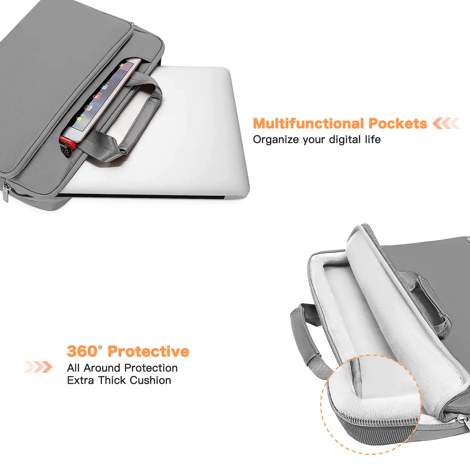 MOSISO 360 Protective Laptop Shoulder Bag for MacBook Air/Pro 13-13.3 inch & MacBook Pro 14 inch M3/M2/M1 (2021-2023) - Gray with Matching Color Sleeve & Belt | Perfect for Work, Travel & School Commute