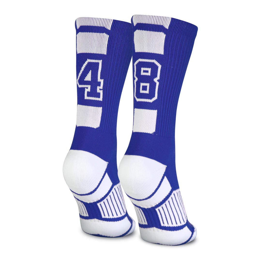 Custom Team Number Crew Socks for Youth & Adults - Athletic Sports Socks in Blue | Personalized with Your Chosen Number | Perfect for Basketball, Soccer & Team Sports