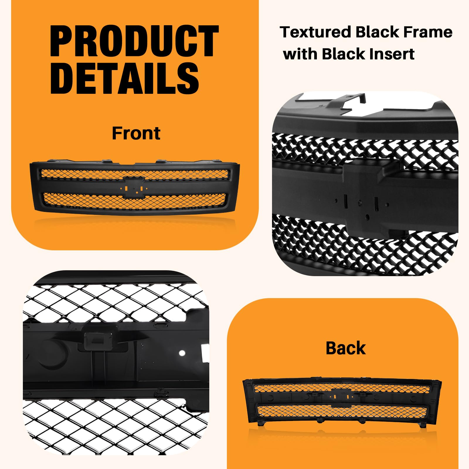Black Front Grille Grill Shell with Insert for 2007-2013 Chevy Silverado 1500 | GM1200578 25810706 Replacement | Durable Car Exterior Upgrade for Off-Road & Daily Driving