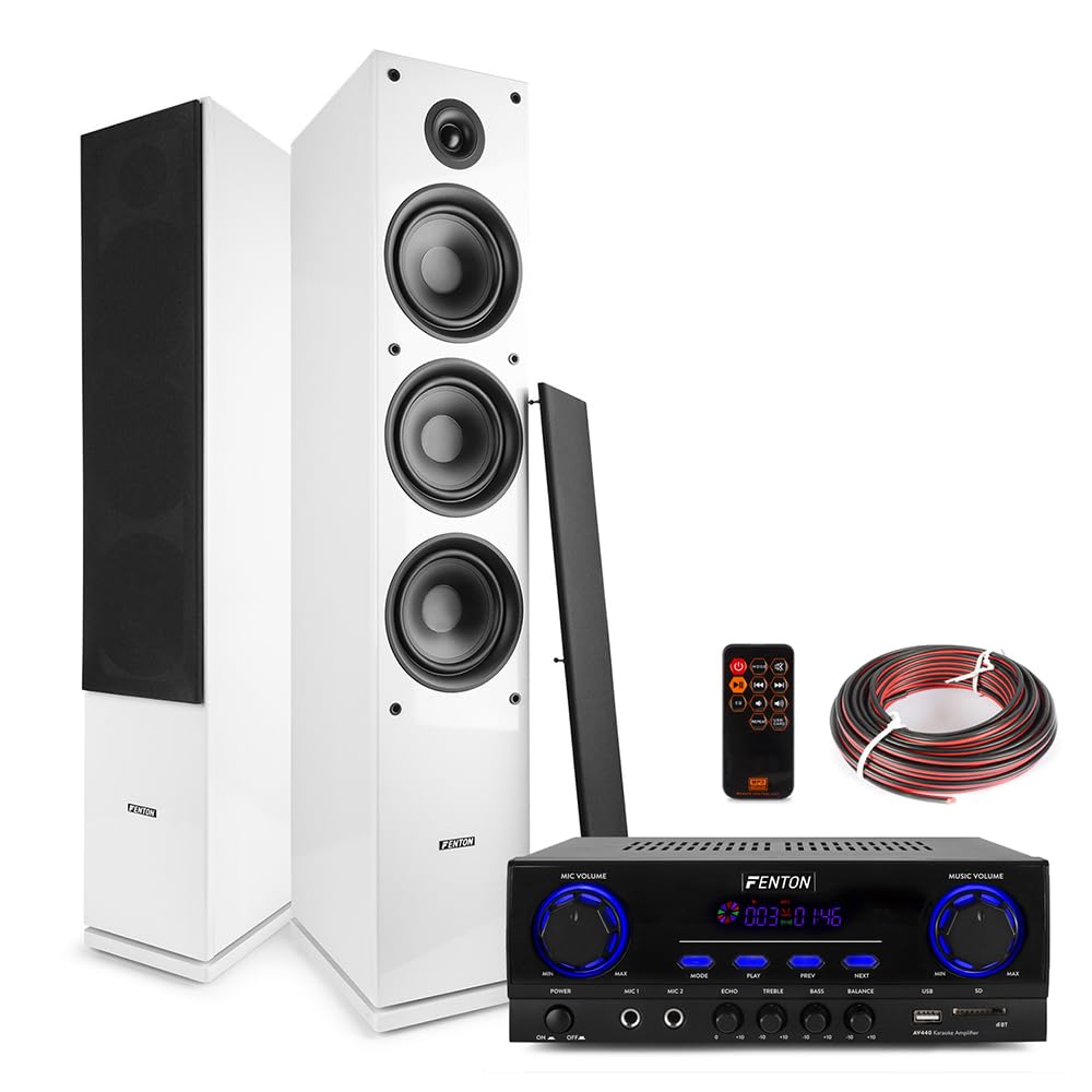 Fenton SHF80W 500W HiFi Tower Speaker System with AV440 Bluetooth Amplifier - 3-Way Floor Standing Speakers, 6.5