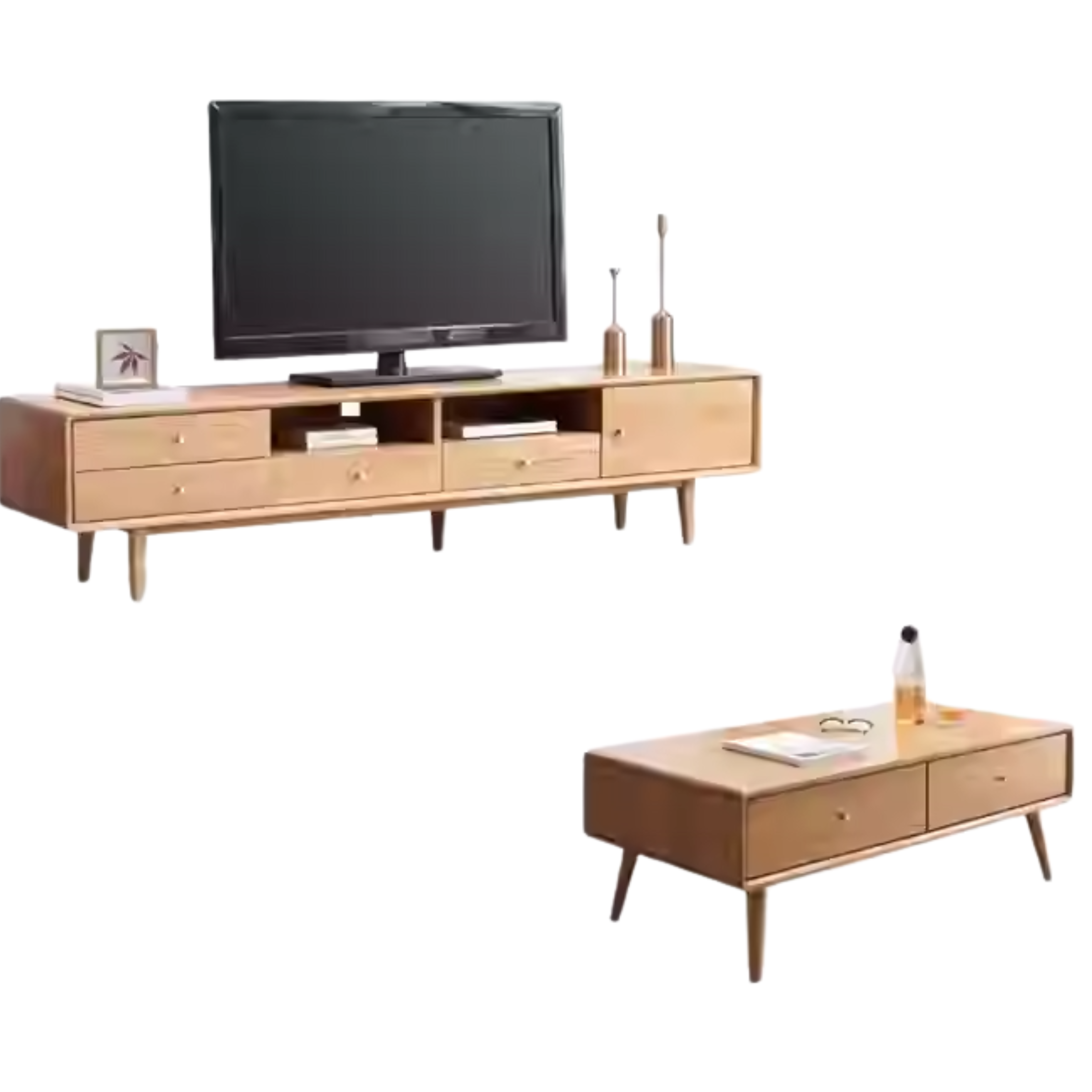 70.8x15.7x17.7 inch / 180x40x45 cm / Natural Wood  Color / TV Cabinet + coffee table combination set