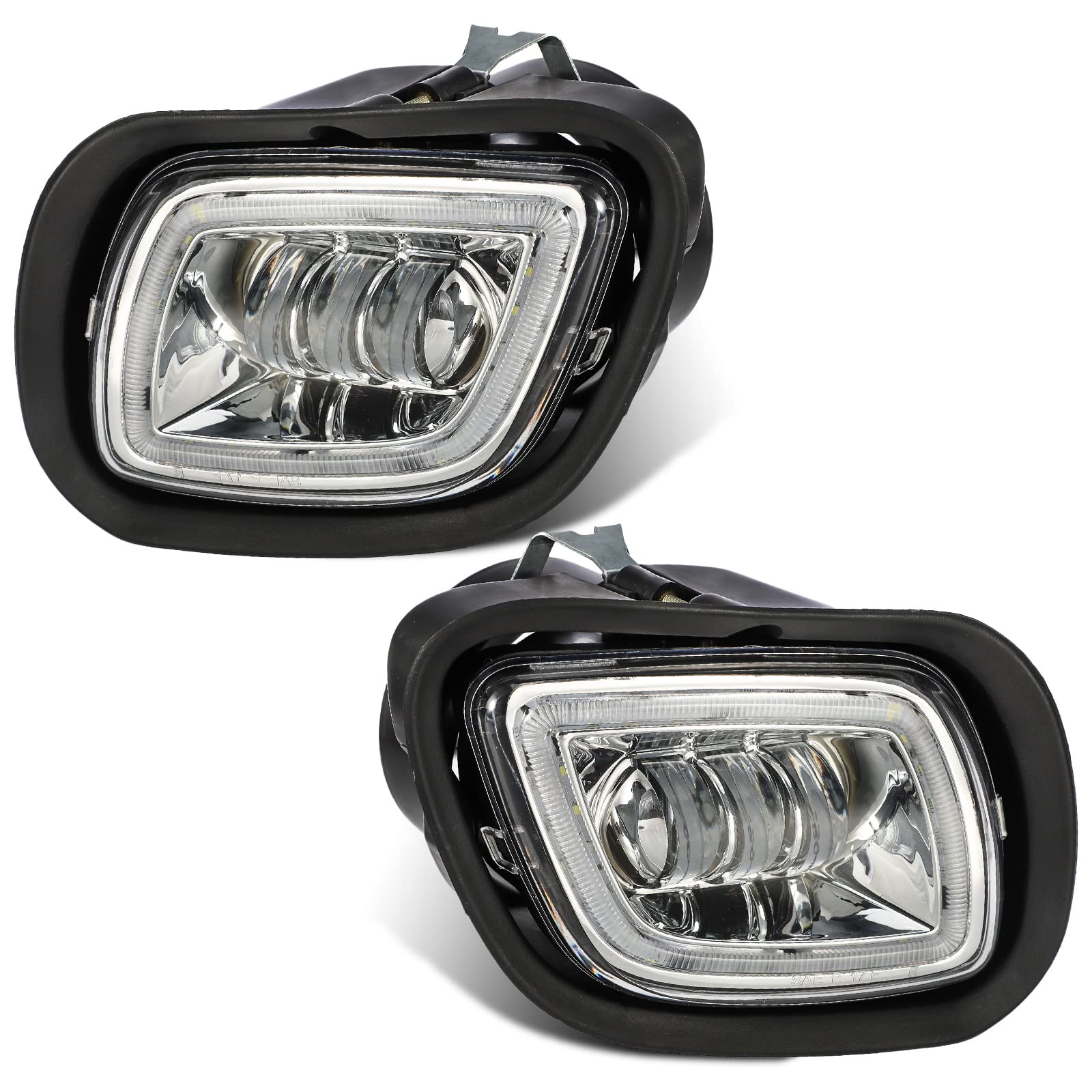 Partsam Pair LED Fog Lights with Halo Ring for Freightliner Cascadia 2008-2017 - Clear Lens, White Light, 12V Plug & Play - Perfect for Night Driving and Enhanced Road Visibility