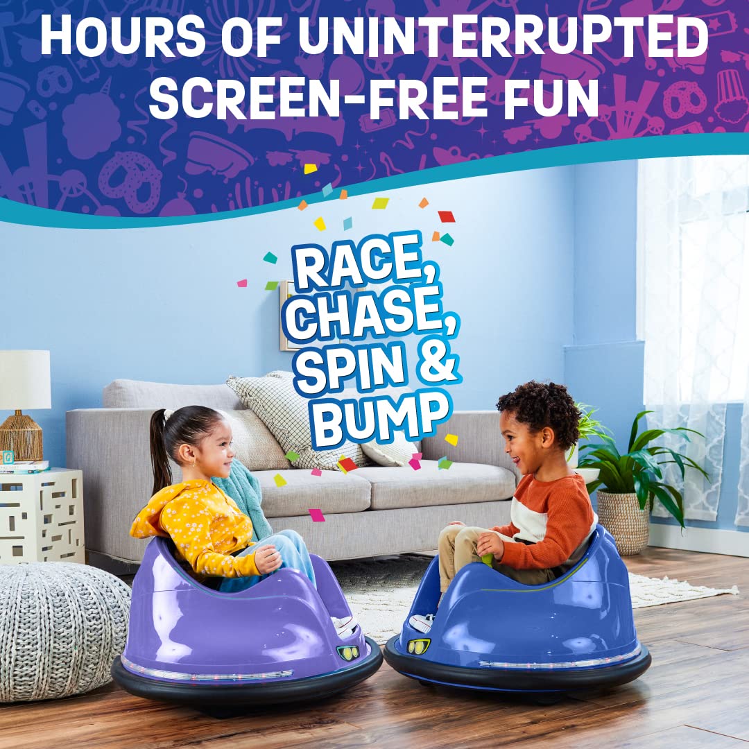 Flybar FunPark 6V Electric Bumper Car for Kids Ages 1.5-4 Years - Toddler Ride-On Toy with LED Lights & 360° Spinning - Supports 66 lbs (No Remote) - Perfect for Indoor Playrooms, Birthday Parties & Backyard Fun