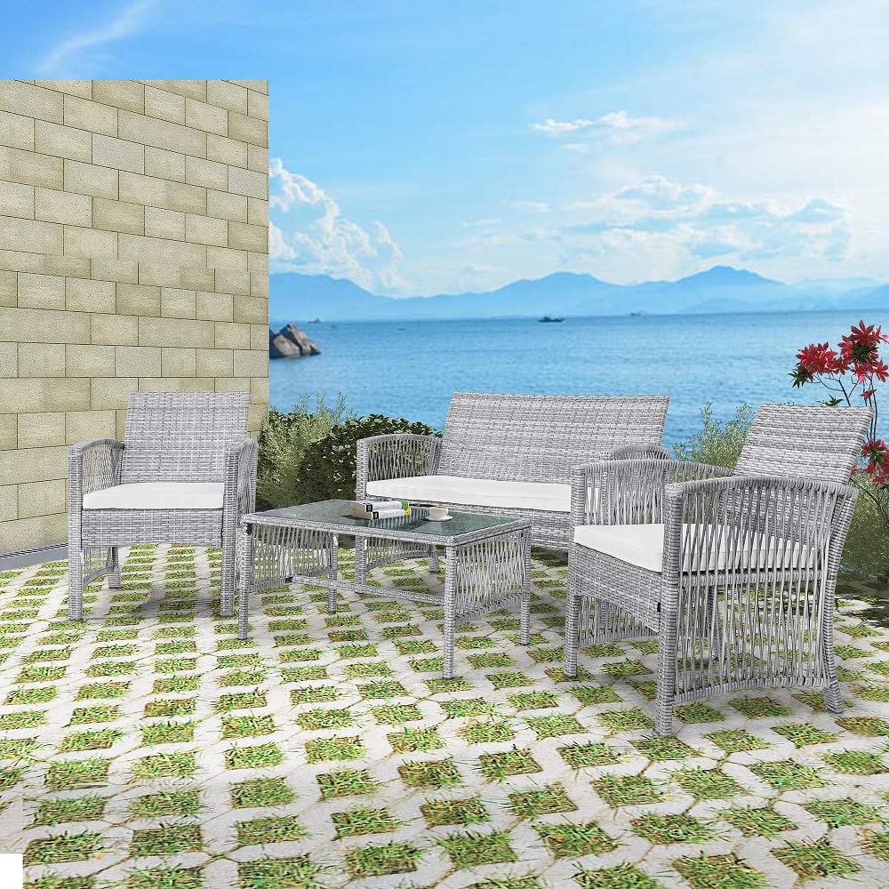 8-Piece Outdoor Rattan Patio Furniture Set - Wicker Sofa, Chairs & Table for Garden, Backyard, Porch & Poolside (Gray) - Perfect for Relaxing, Entertaining & Outdoor Dining