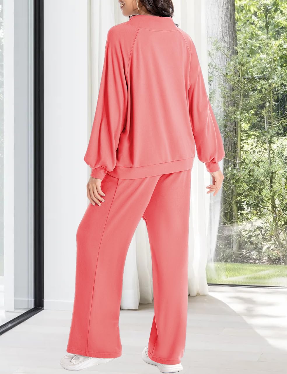 Women's 2-Piece Sweatsuit Set - Cozy Drawstring Sweatshirt & Wide Leg Sweatpants Lounge Outfit | Trendy Fall Tracksuit for Casual Wear, Yoga & Home Relaxation