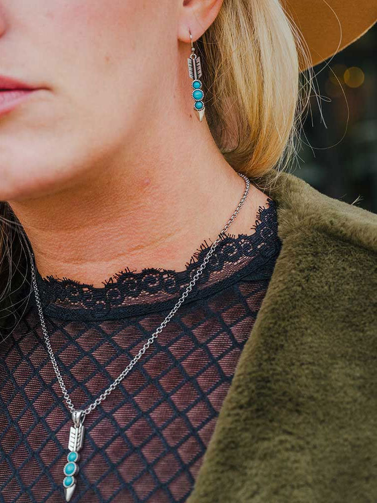 Montana Silversmiths JS5033 Free Falling Silver Arrow Necklace & Earrings Set - Sterling Silver Jewelry for Women, Western Style Gift for Cowgirls, Perfect for Rodeo, Country Concerts and Everyday Wear